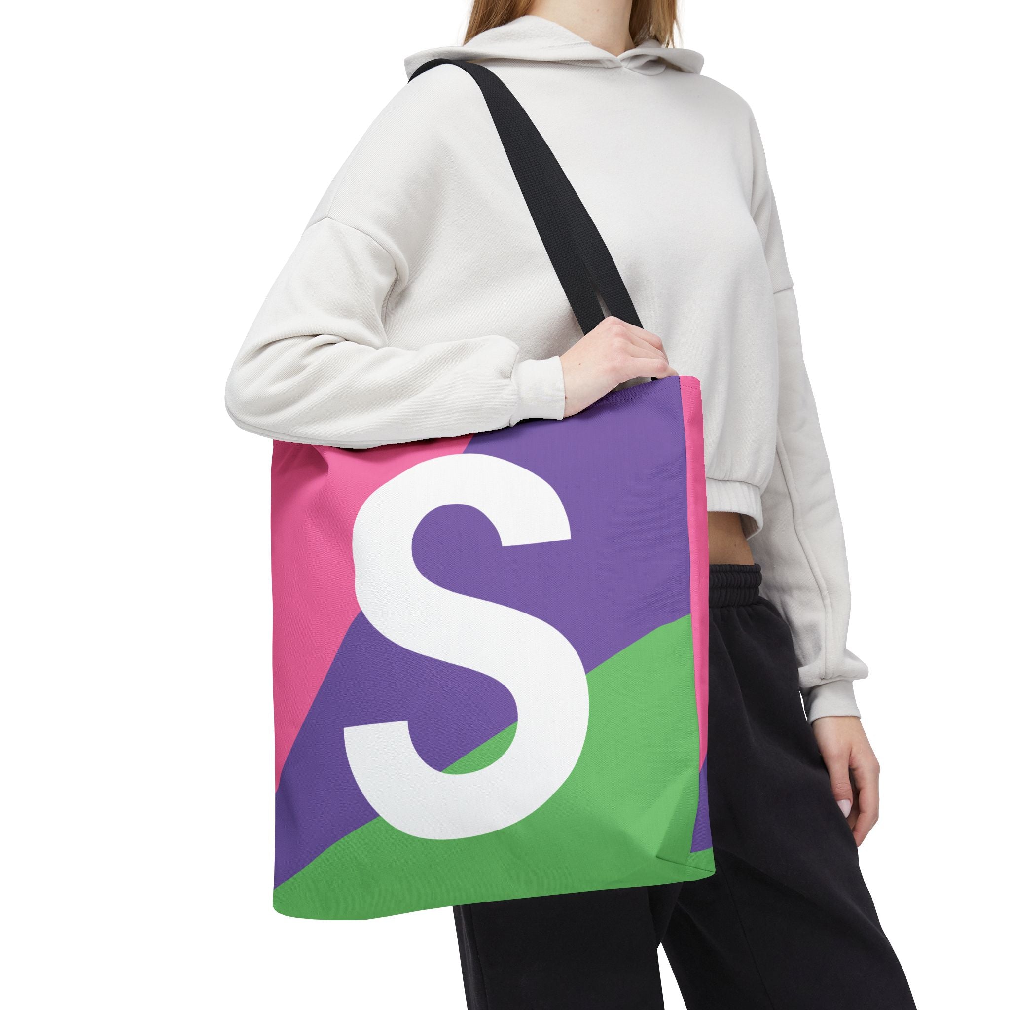 Monogram 'S' Colorblock Tote Bag — Personalized Initial S Shoulder Tote