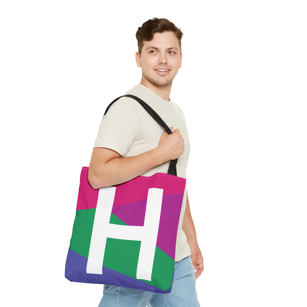 Monogram 'H' Colorblock Tote Bag — Personalized Initial H Shoulder Tote