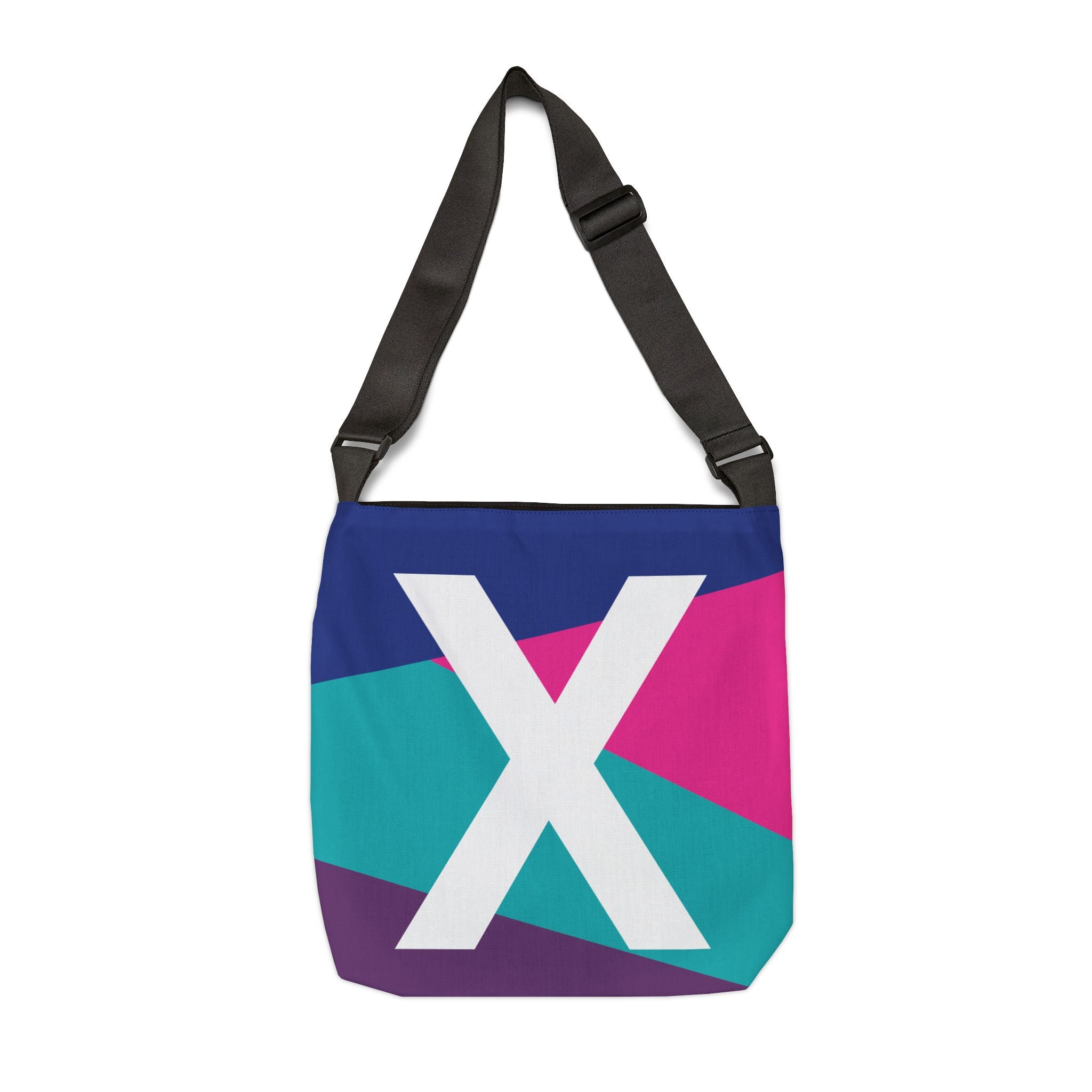 Initial Letter 'X' Colorblock Adjustable Tote Bag — Monogram Alphabet Shoulder Bag