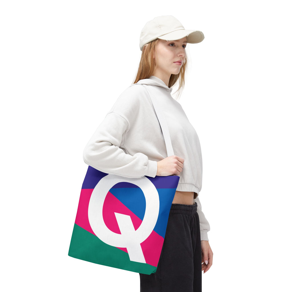 Monogram 'Q' Colorblock Tote Bag — Personalized Initial Q Shoulder Tote