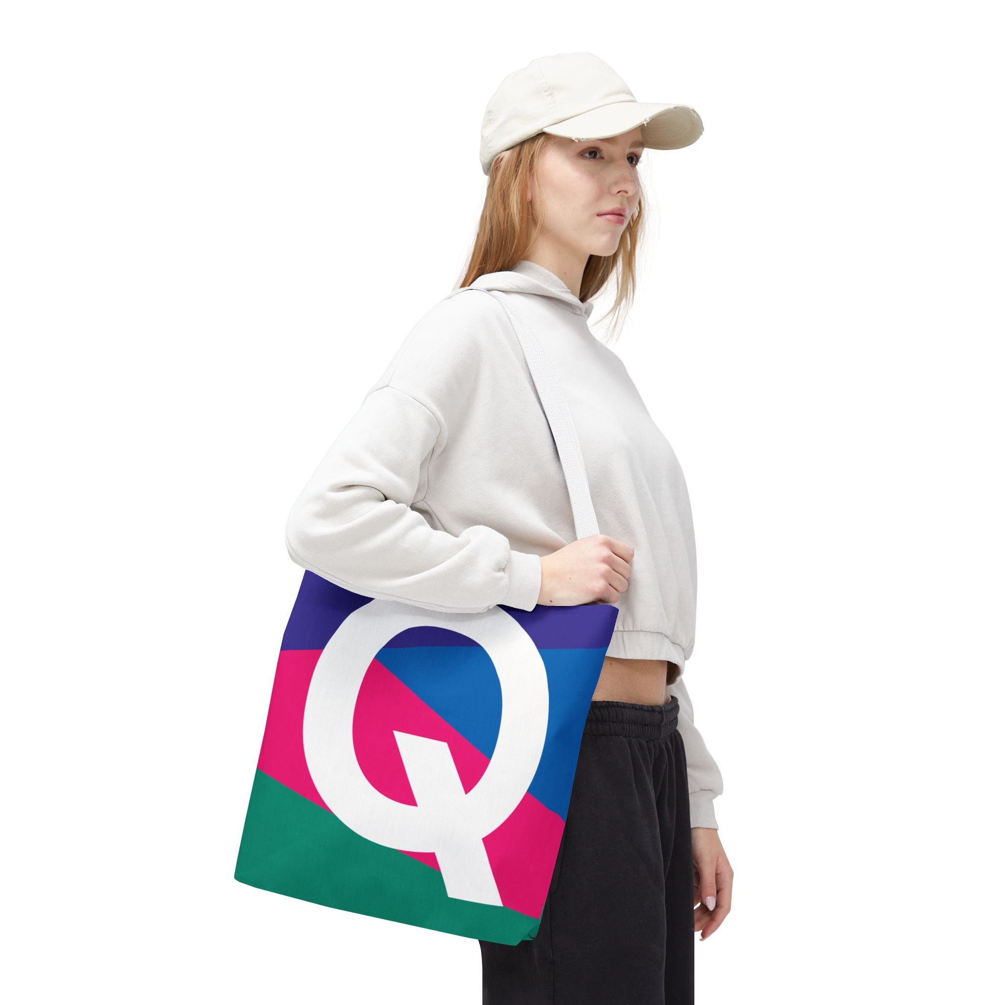 Monogram 'Q' Colorblock Tote Bag — Personalized Initial Q Shoulder Tote