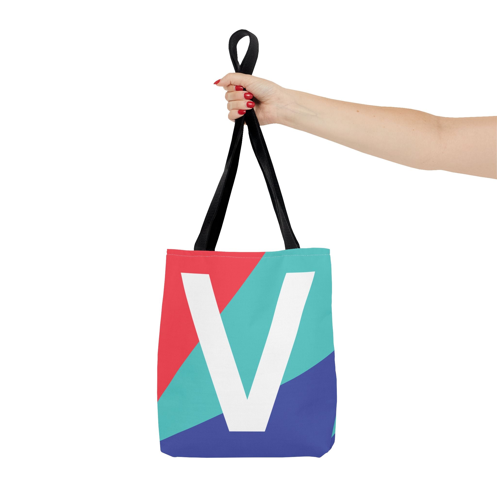 Monogram 'V' Colorblock Tote Bag — Personalized Initial V Shoulder Tote