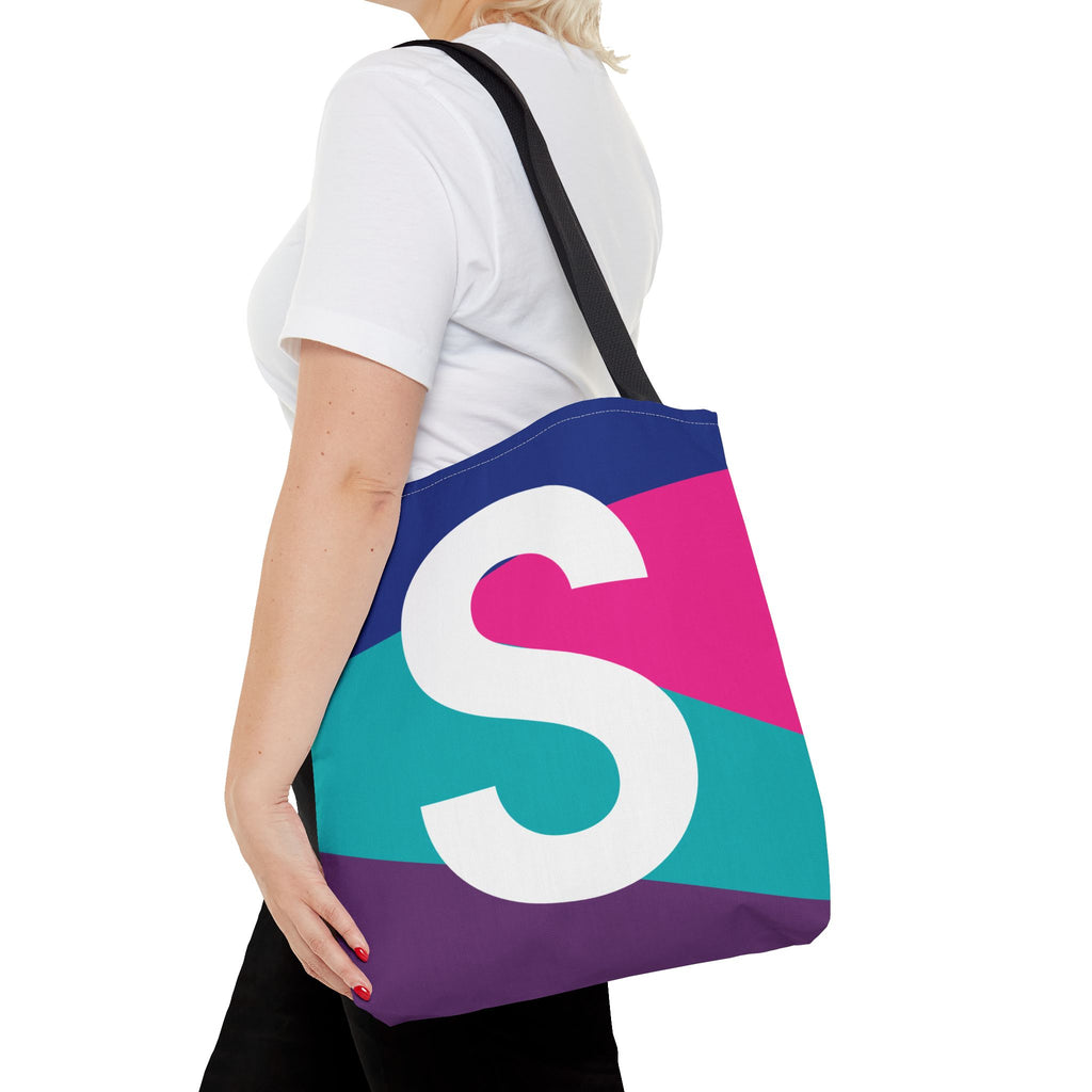 Monogram 'S' Colorblock Tote Bag — Personalized Initial S Shoulder Tote