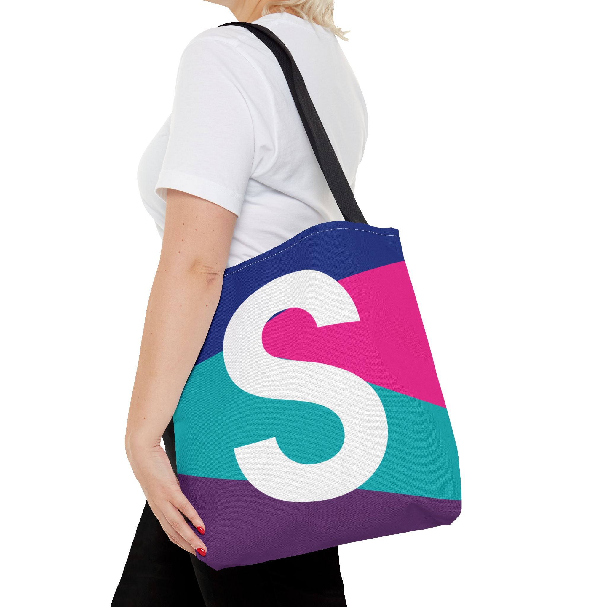 Monogram 'S' Colorblock Tote Bag — Personalized Initial S Shoulder Tote