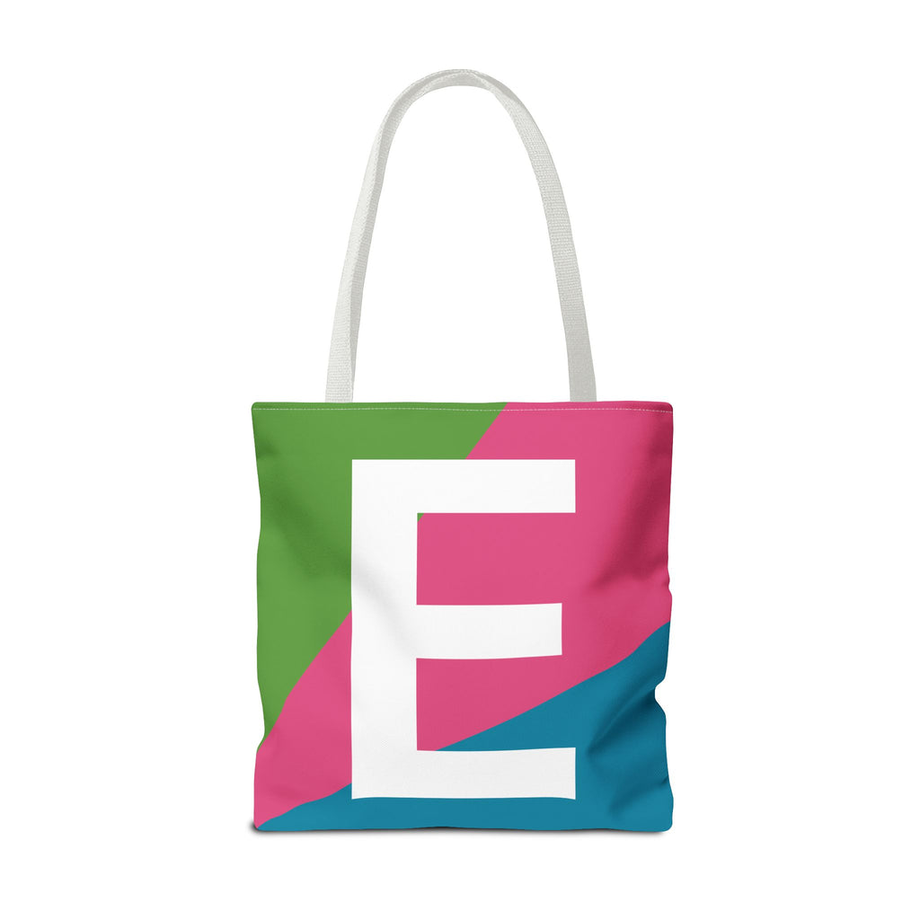 Monogram 'E' Colorblock Tote Bag — Personalized Initial E Shoulder Tote