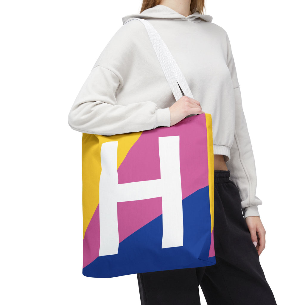 Monogram 'H' Colorblock Tote Bag — Personalized Initial H Shoulder Tote