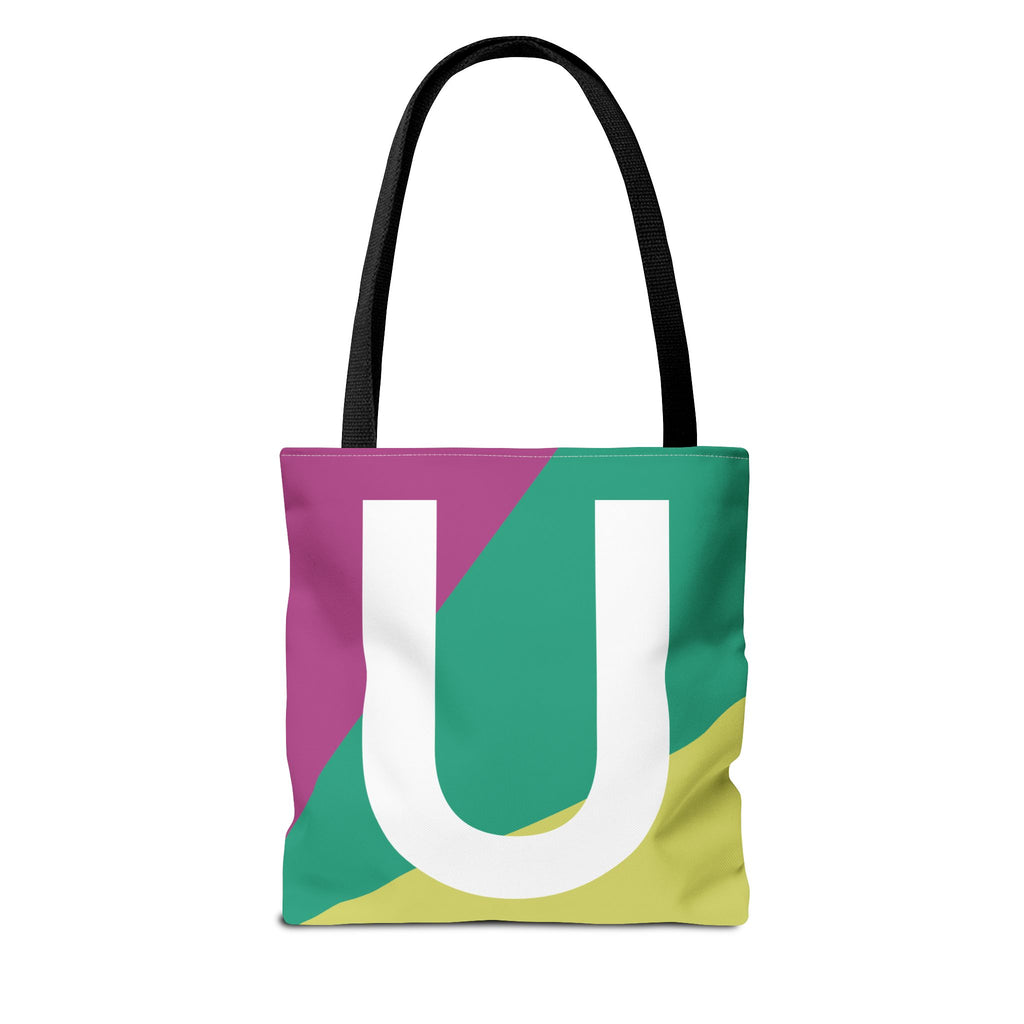 Monogram 'U' Colorblock Tote Bag — Personalized Initial U Shoulder Tote
