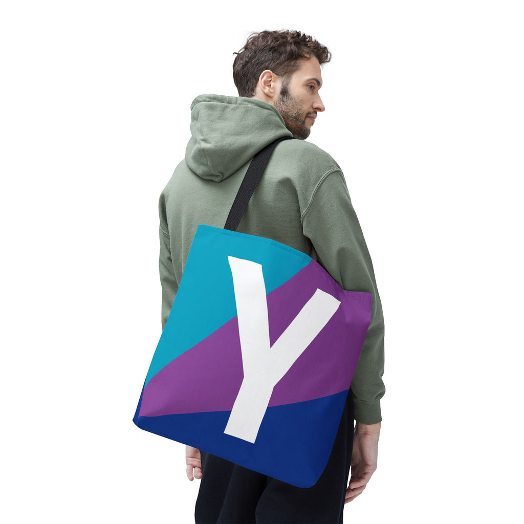 Monogram 'Y' Colorblock Tote Bag — Personalized Initial Y Shoulder Tote