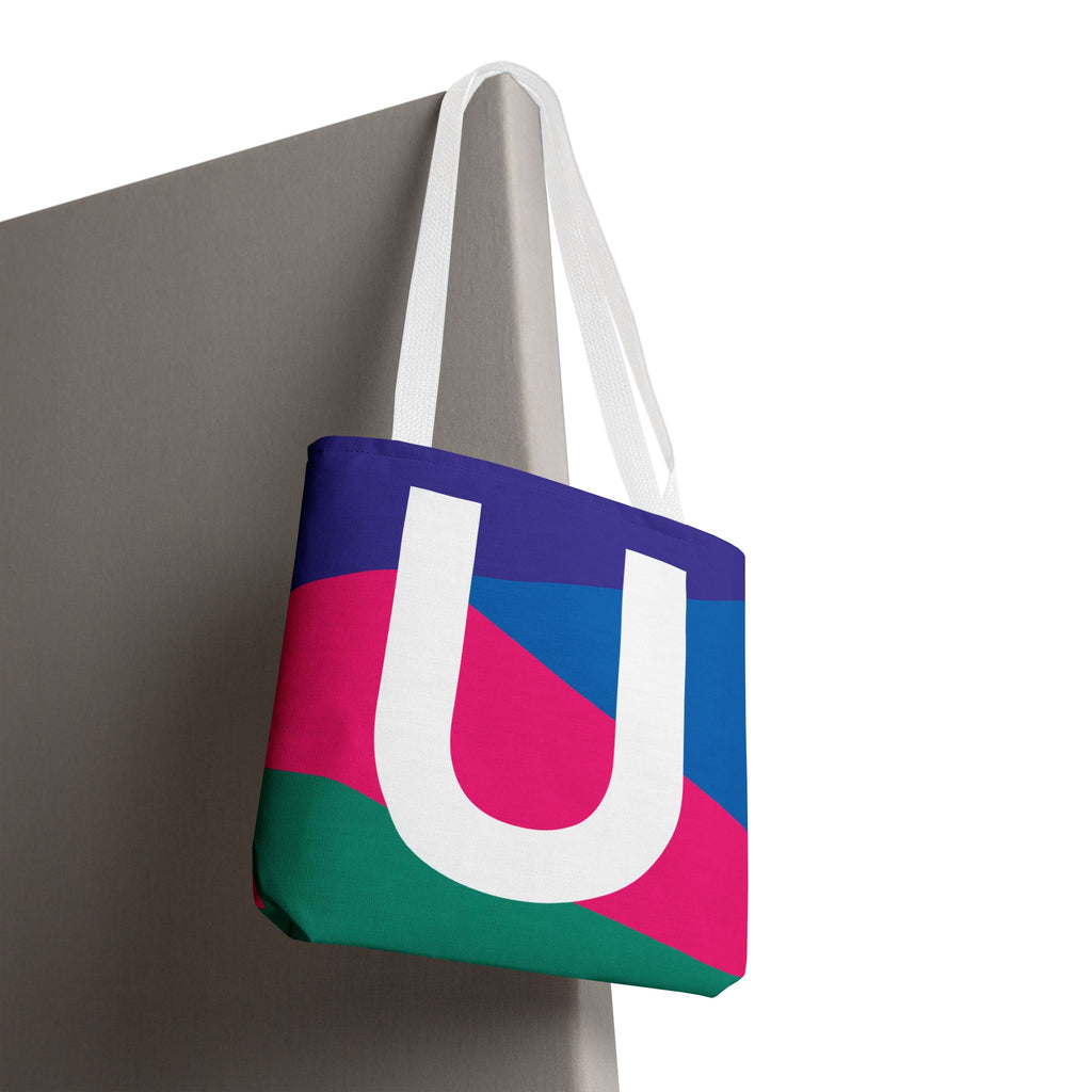 Monogram 'U' Colorblock Tote Bag — Personalized Initial U Shoulder Tote