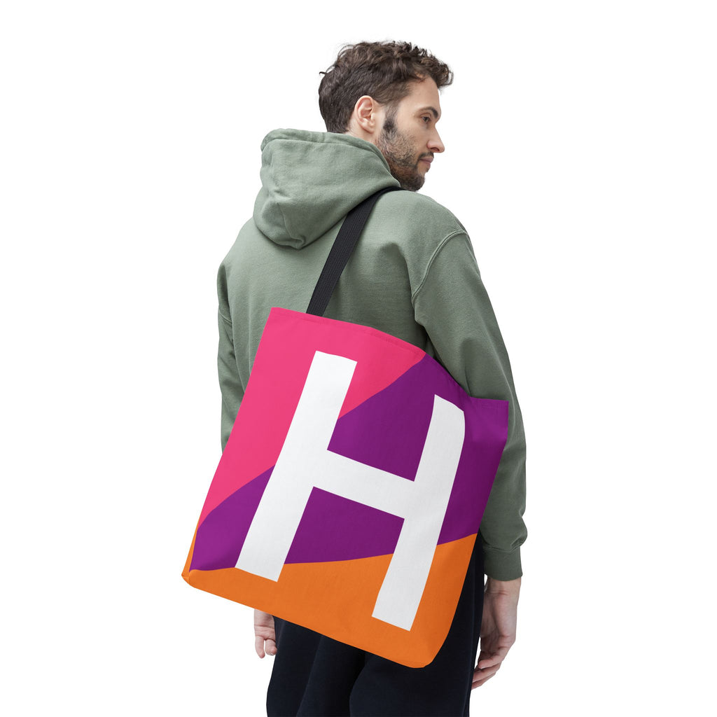 Monogram 'H' Colorblock Tote Bag — Personalized Initial H Shoulder Tote