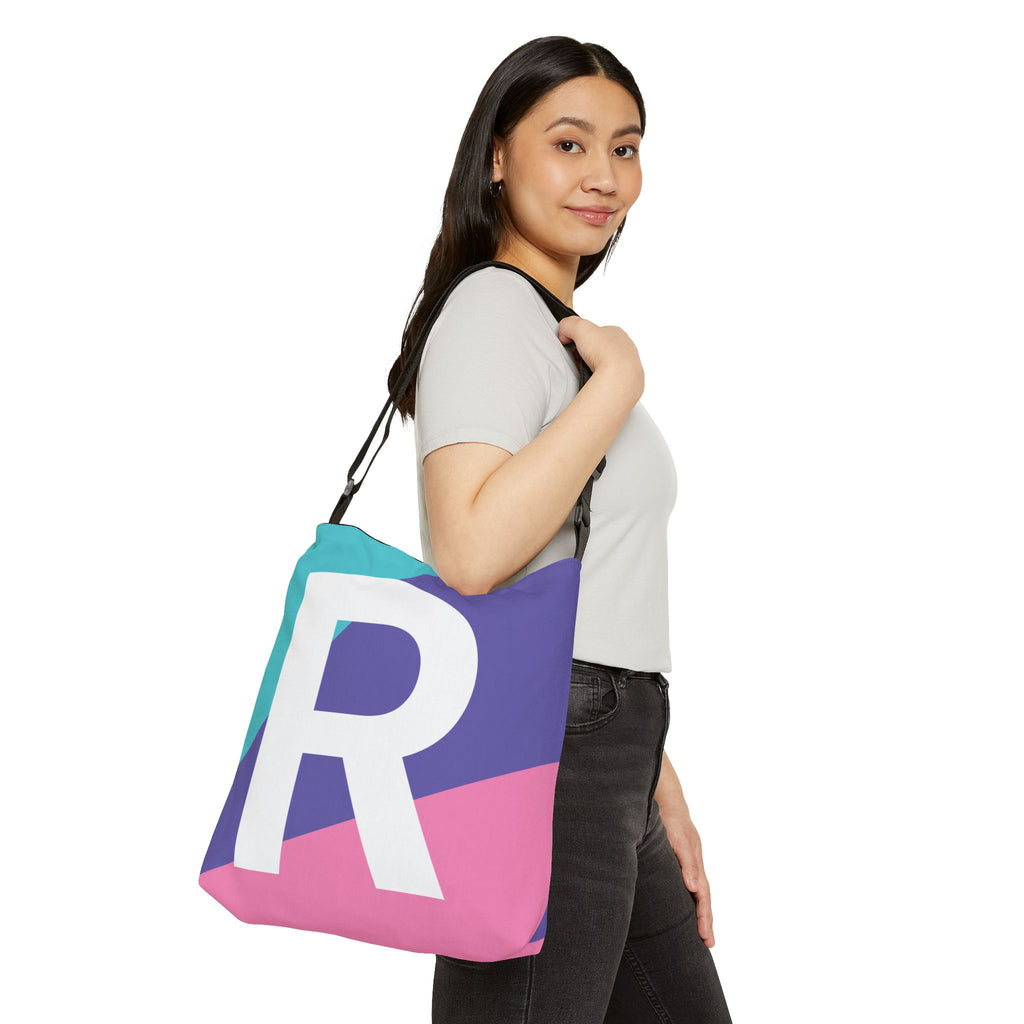 Initial Letter 'R' Colorblock Adjustable Tote Bag — Monogram Alphabet Shoulder Bag