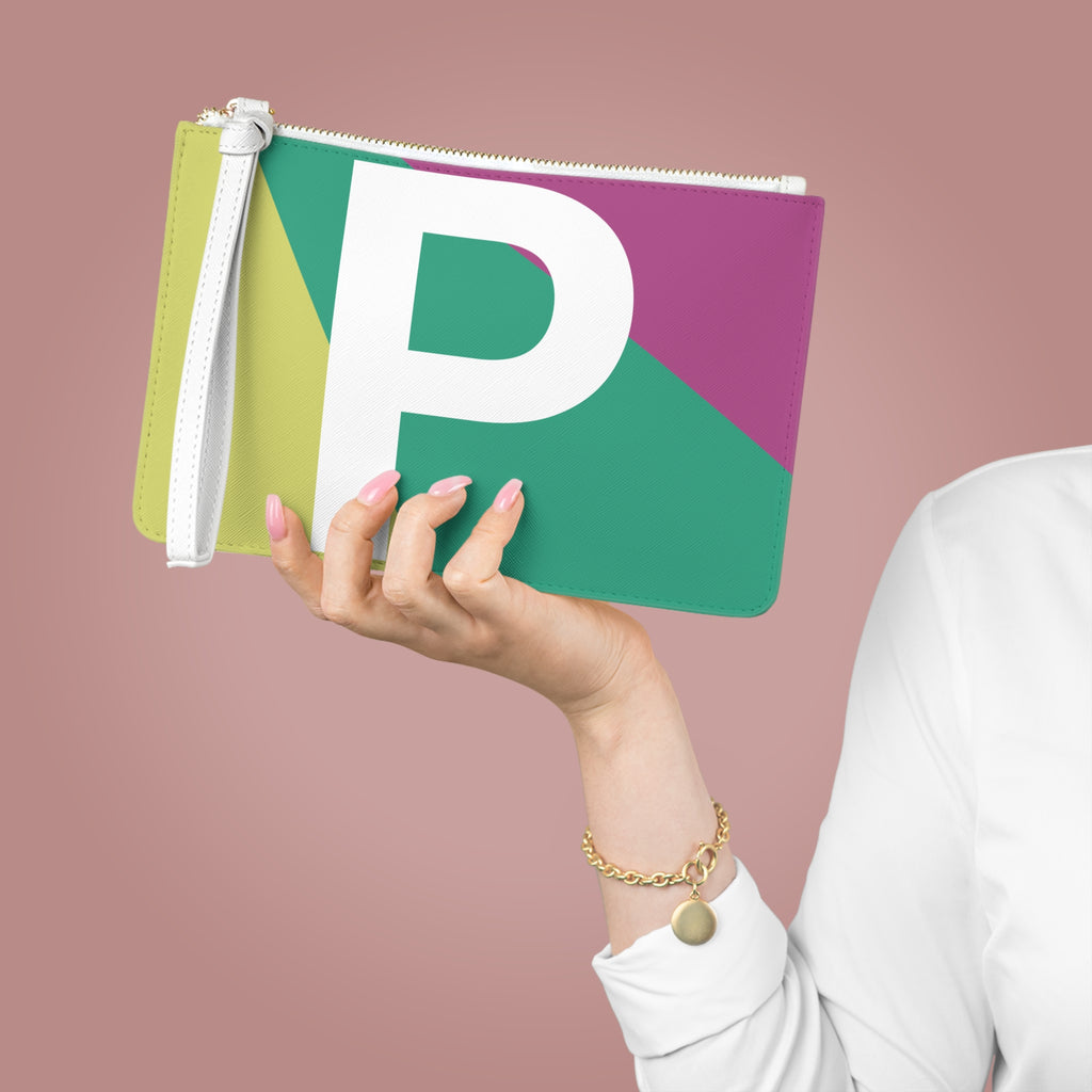 Monogram 'P' Colorblock Clutch Bag — Bold Geometric Wristlet for Everyday & Gifts