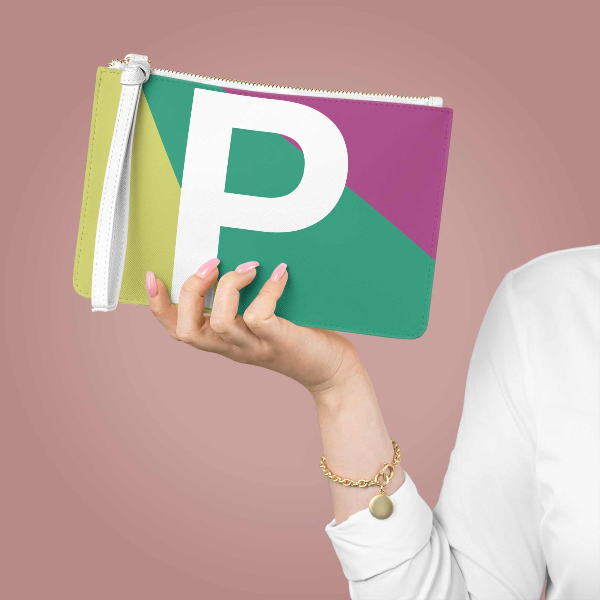 Monogram 'P' Colorblock Clutch Bag — Bold Geometric Wristlet for Everyday & Gifts
