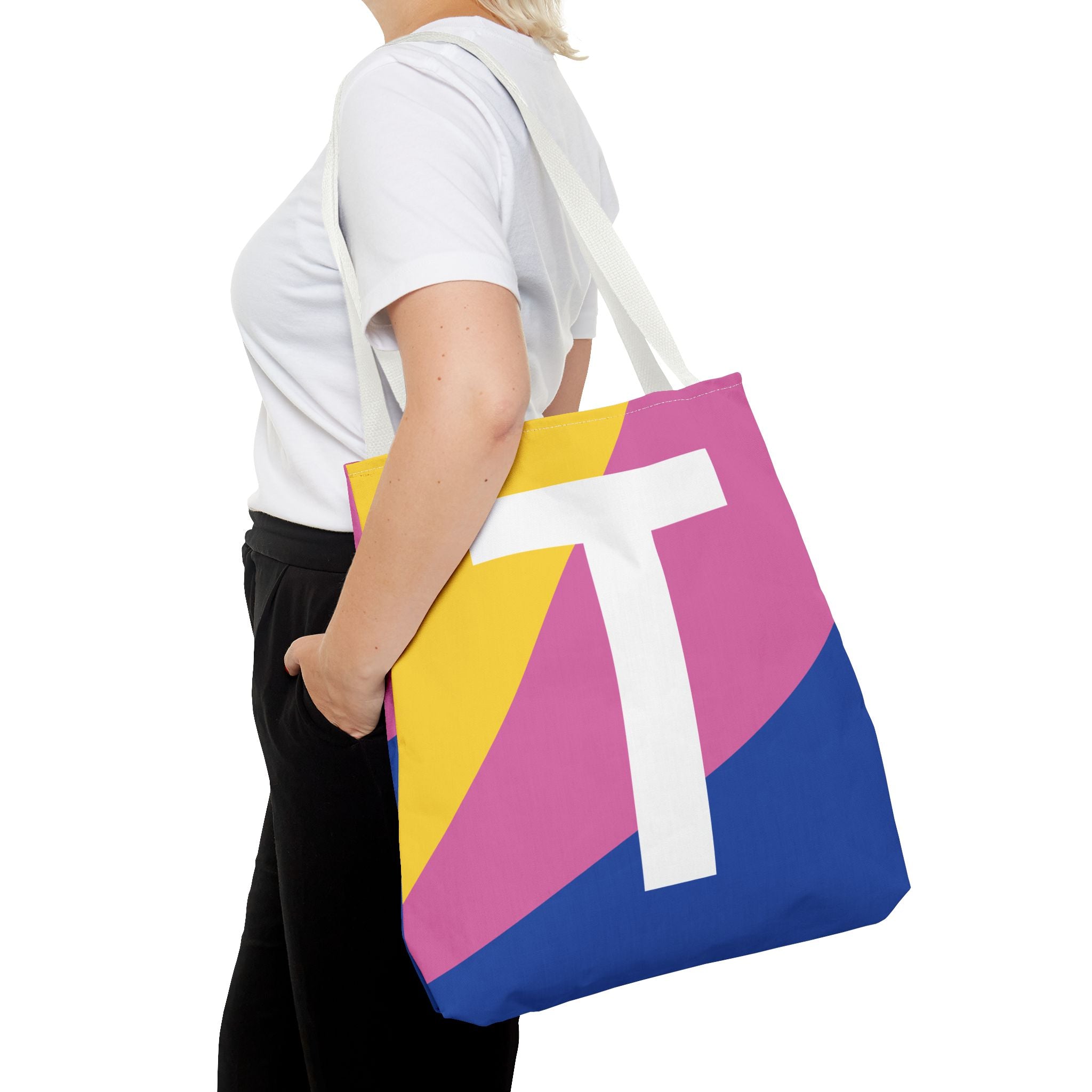 Monogram 'T' Colorblock Tote Bag — Personalized Initial T Shoulder Tote