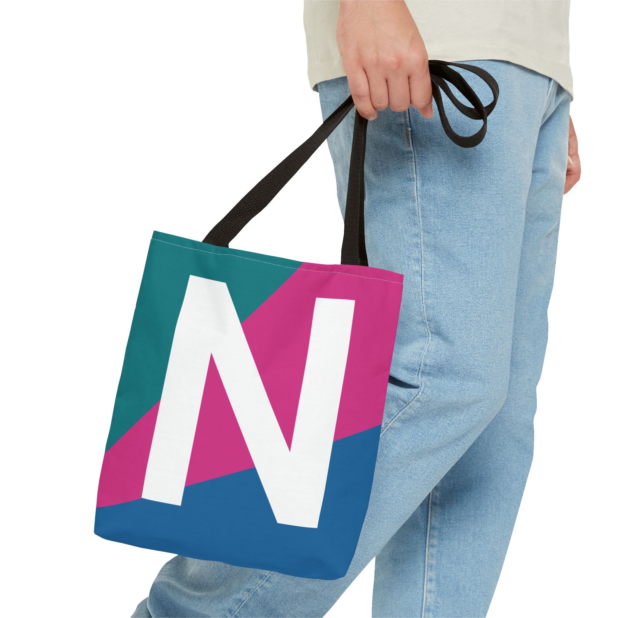 Monogram 'N' Colorblock Tote Bag — Personalized Initial N Shoulder Tote