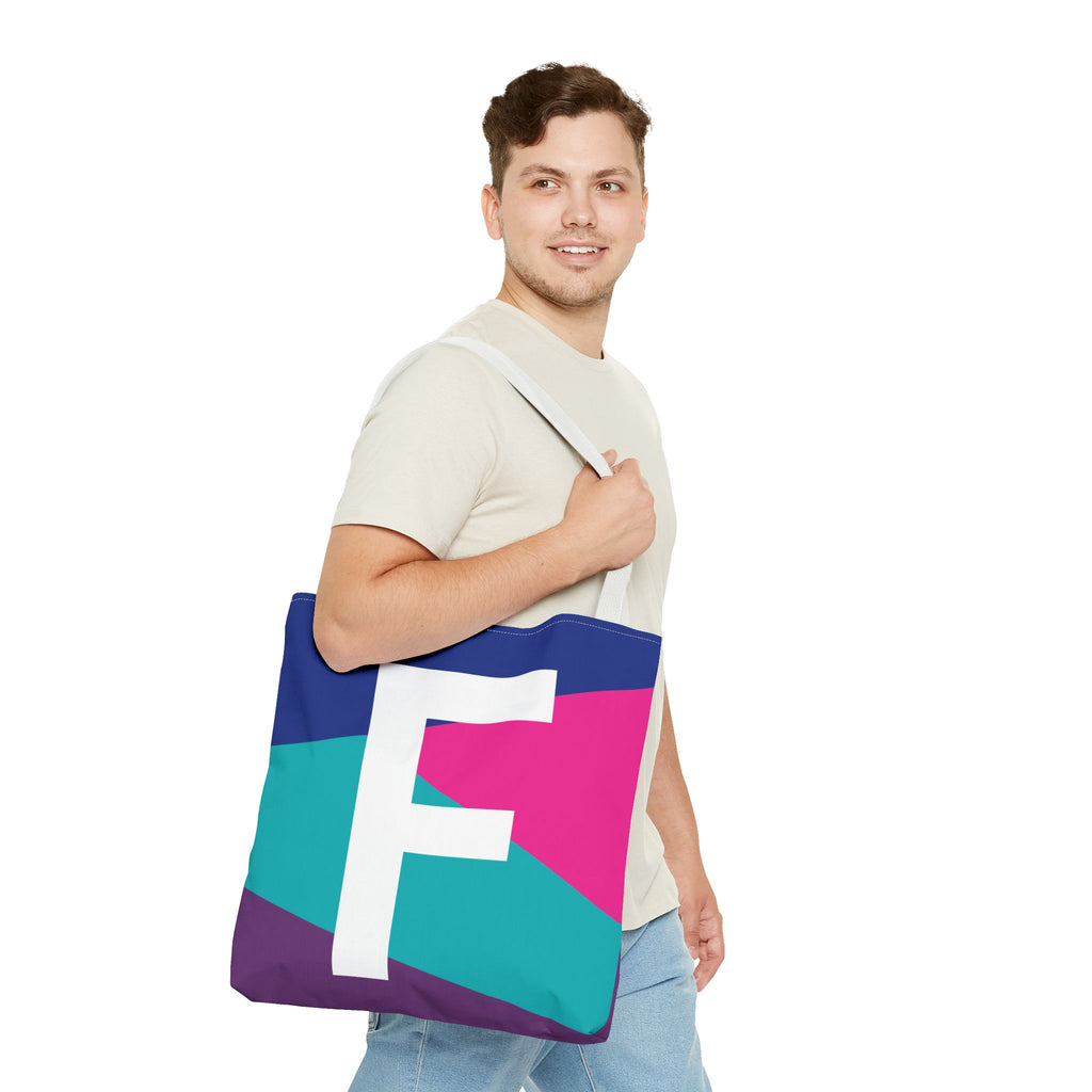 Monogram 'F' Colorblock Tote Bag — Personalized Initial F Shoulder Tote