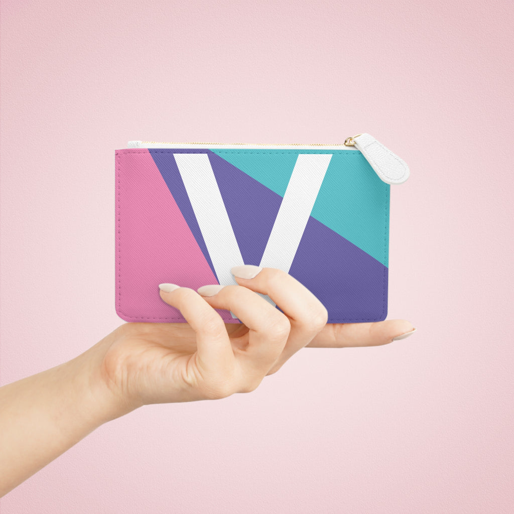 Initial V Mini Clutch — Colorblock Monogram Wristlet Wallet