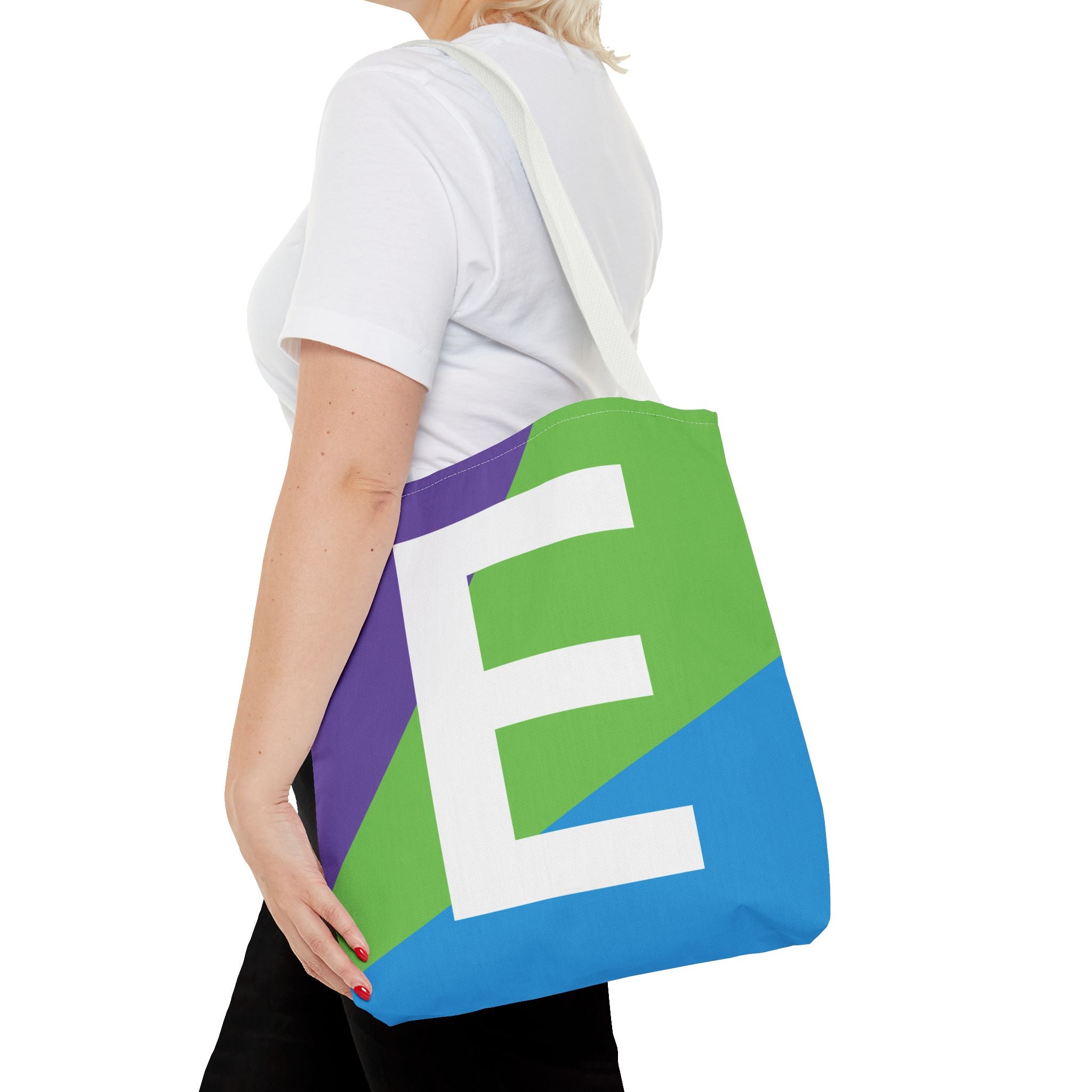 Monogram 'E' Colorblock Tote Bag — Personalized Initial E Shoulder Tote