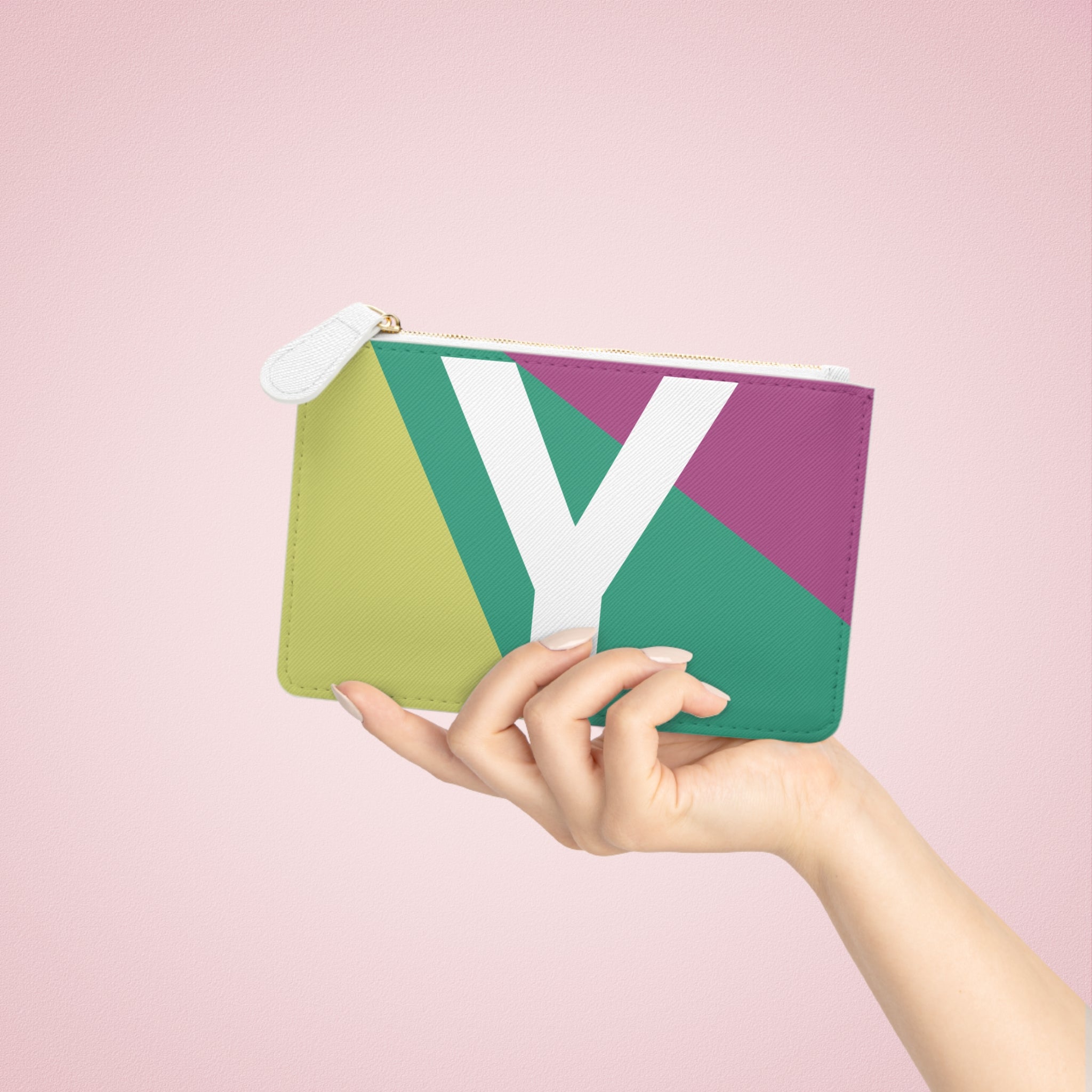 Initial Y Mini Clutch — Colorblock Monogram Wristlet Wallet