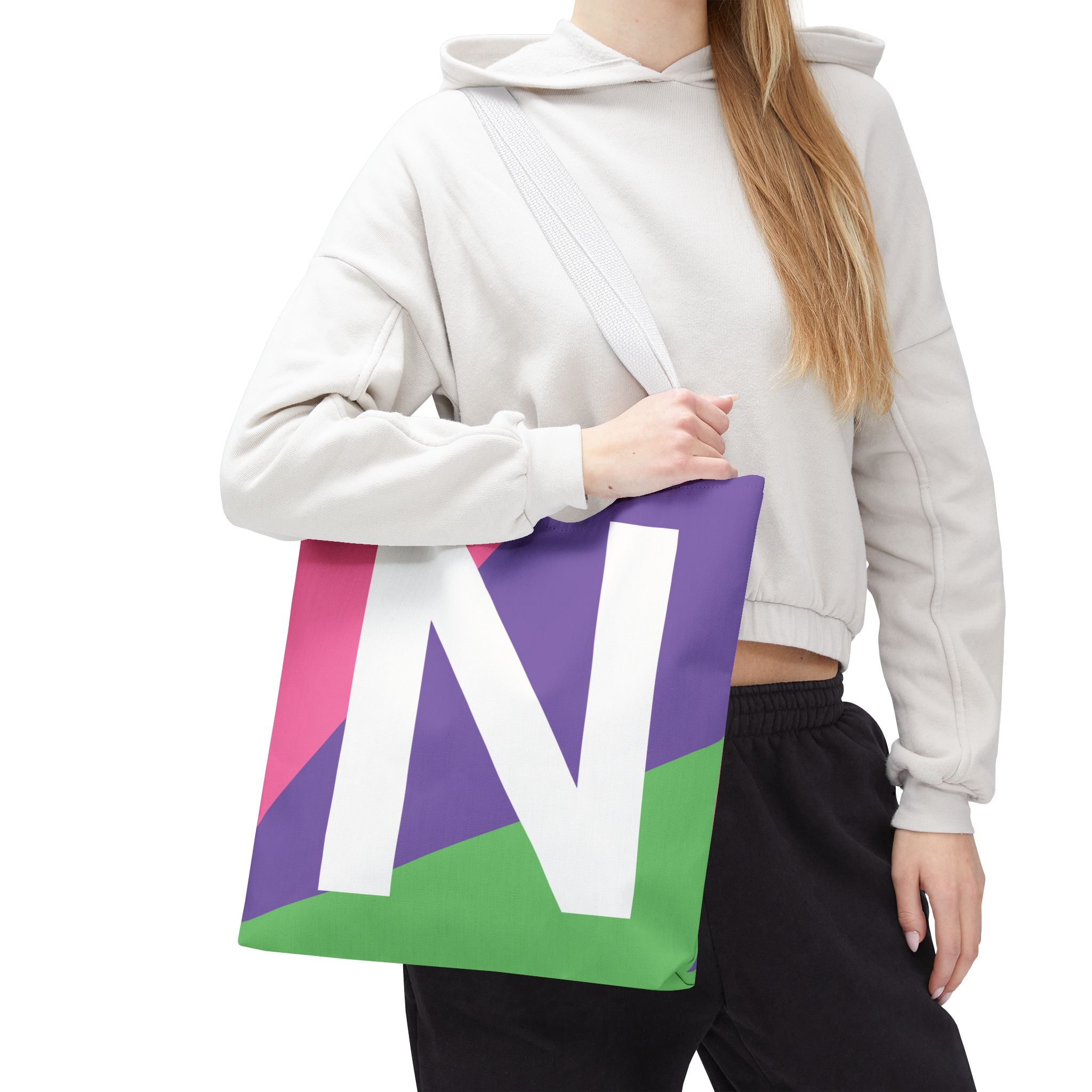 Monogram 'N' Colorblock Tote Bag — Personalized Initial N Shoulder Tote