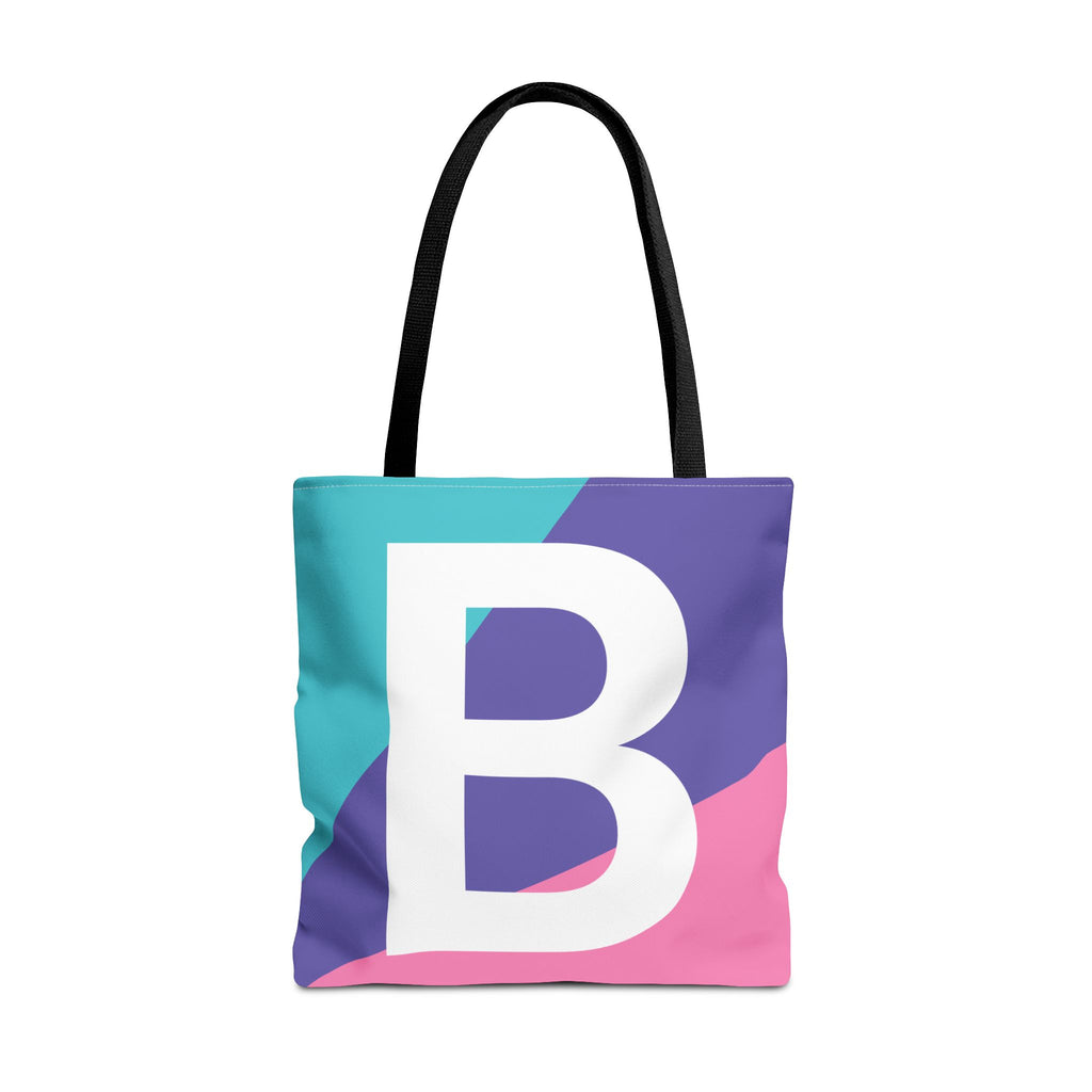 Monogram 'B' Colorblock Tote Bag — Personalized Initial B Shoulder Tote