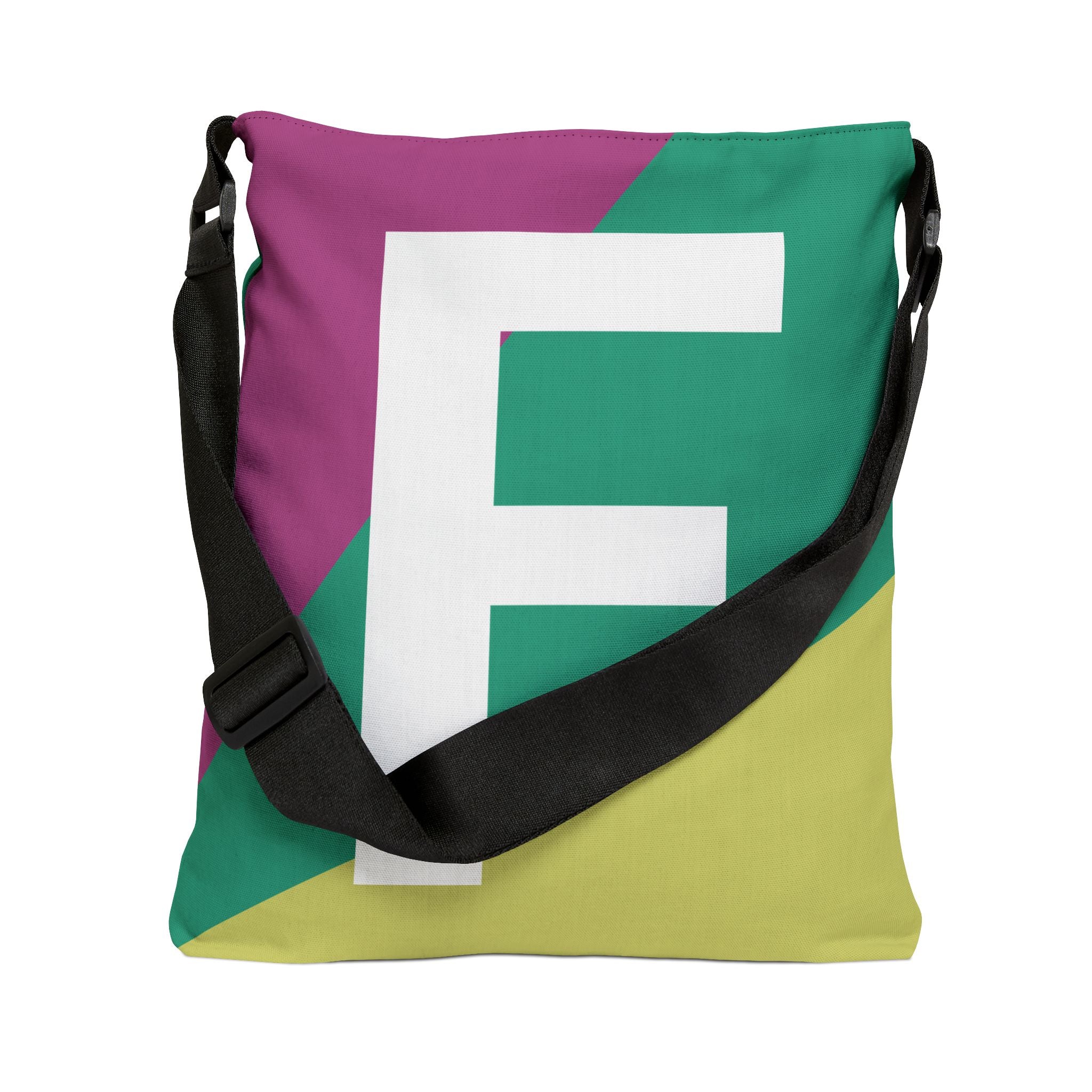 Initial Letter 'F' Colorblock Adjustable Tote Bag — Monogram Alphabet Shoulder Bag