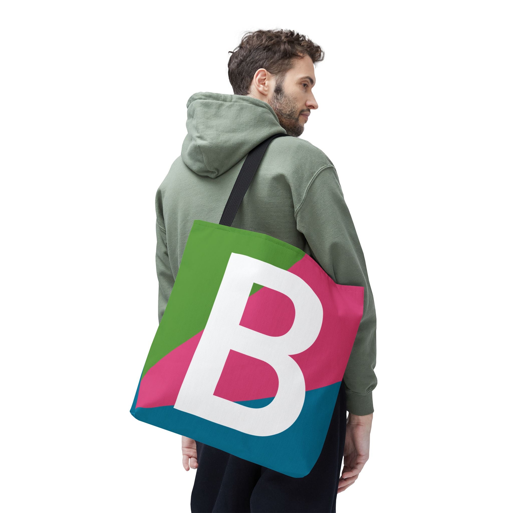 Monogram 'B' Colorblock Tote Bag — Personalized Initial B Shoulder Tote