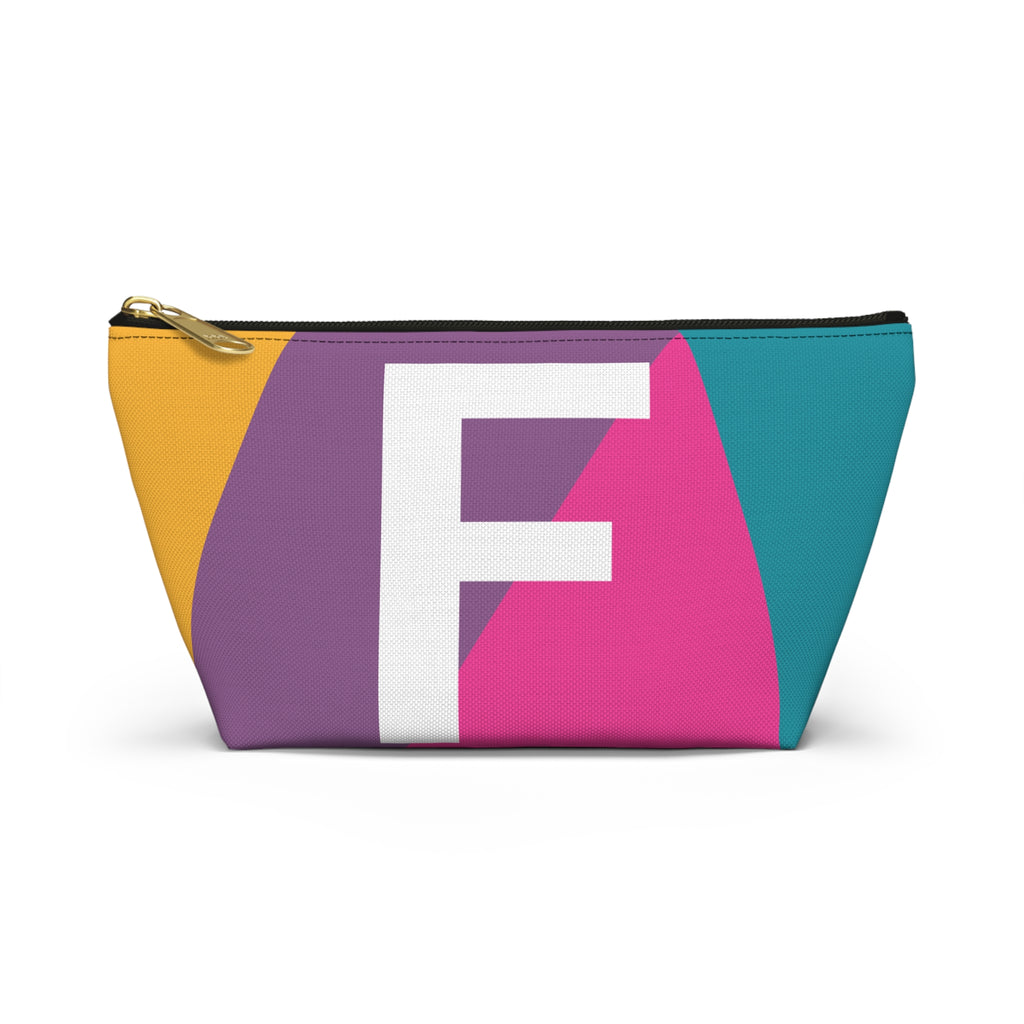 Initials Colorblock Accessory Pouch — Monogram F T-Bottom Cosmetic Bag