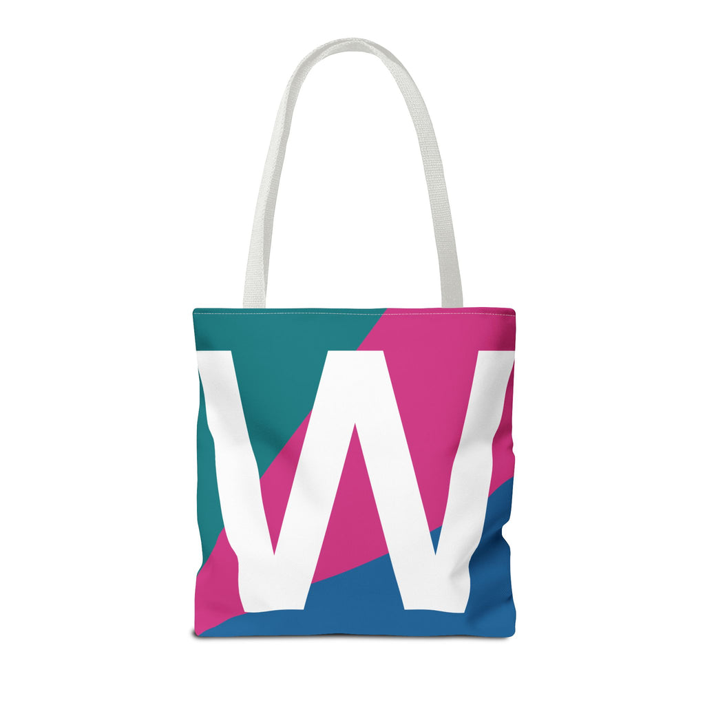 Monogram 'W' Colorblock Tote Bag — Personalized Initial W Shoulder Tote