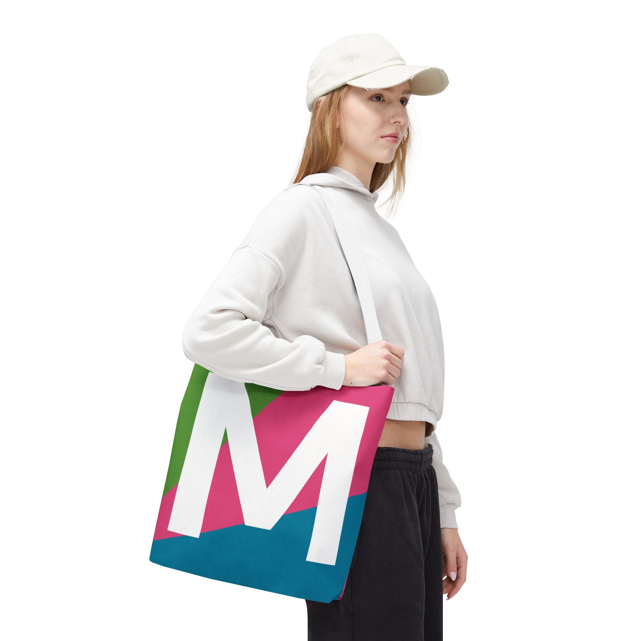 Monogram 'M' Colorblock Tote Bag — Personalized Initial M Shoulder Tote