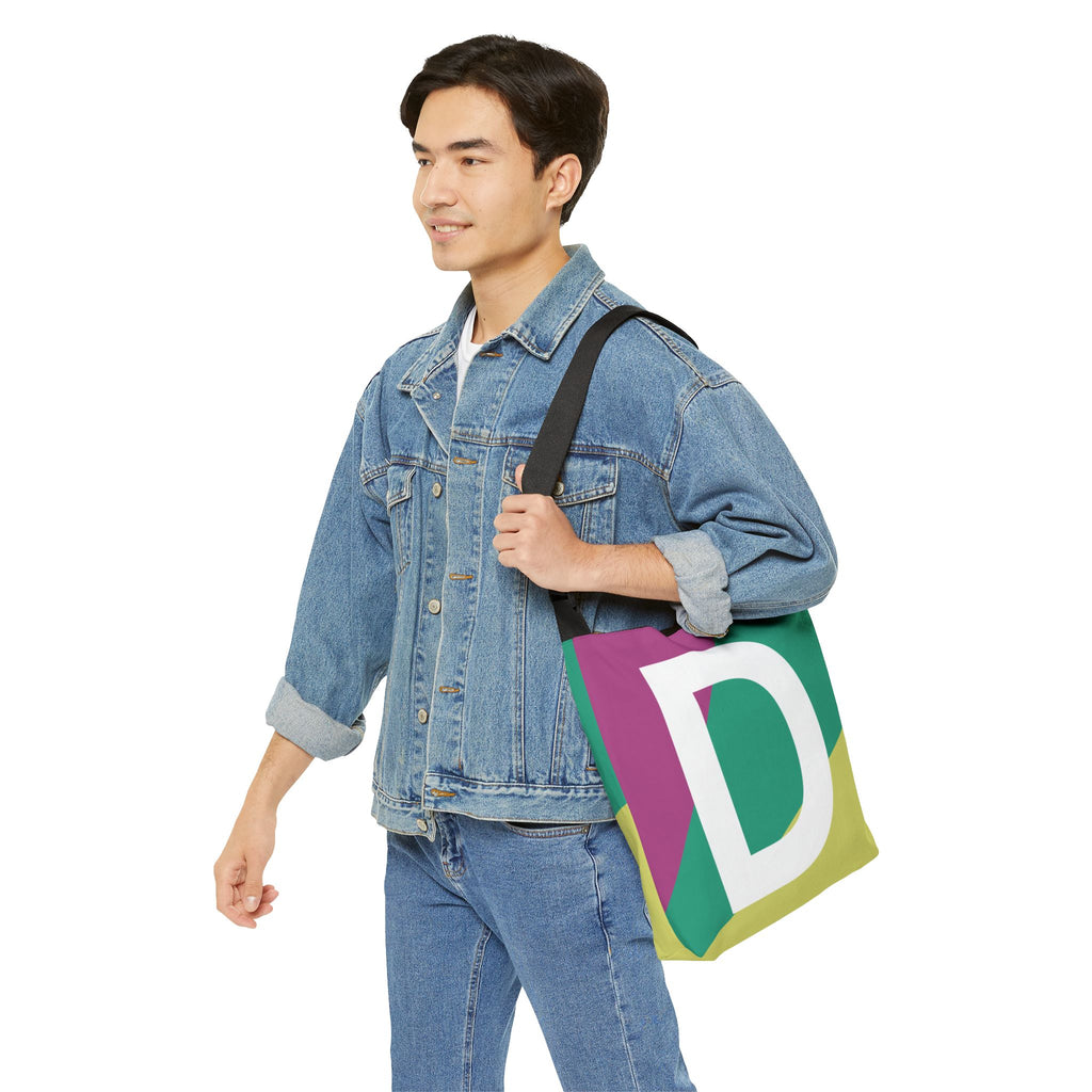 Initial Letter 'D' Colorblock Adjustable Tote Bag — Monogram Alphabet Shoulder Bag