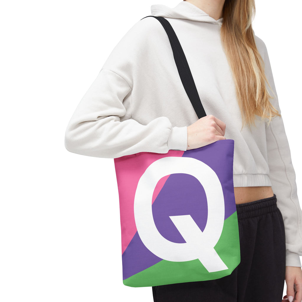 Monogram 'Q' Colorblock Tote Bag — Personalized Initial Q Shoulder Tote