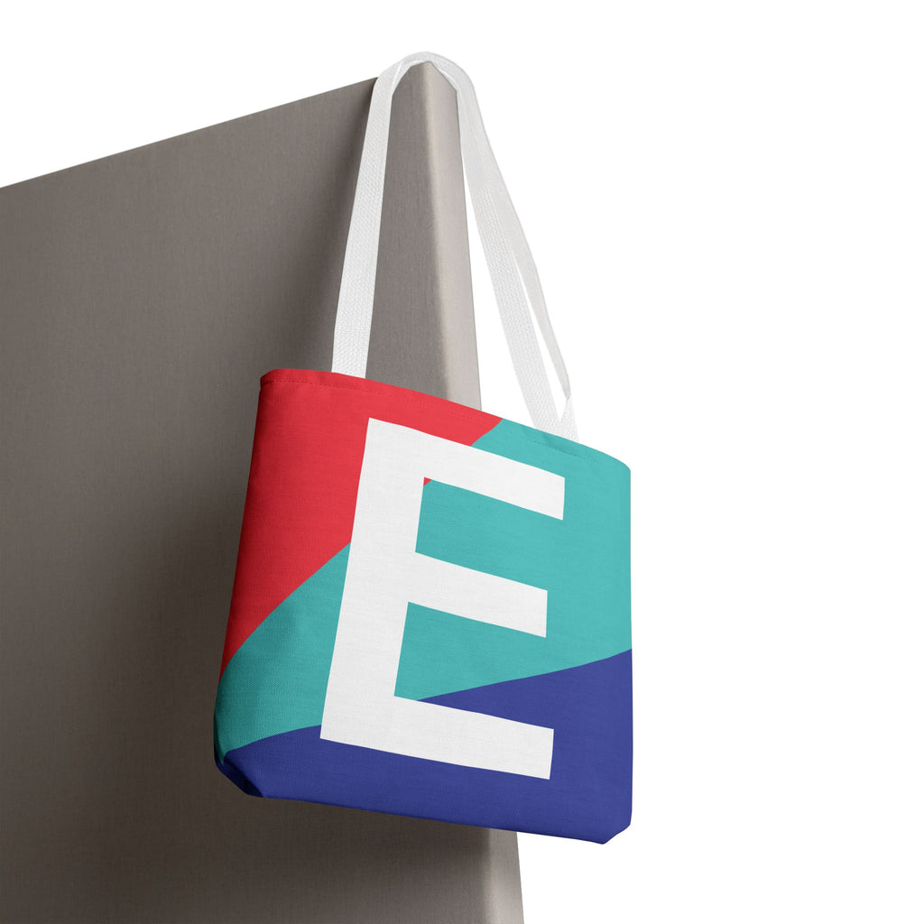 Monogram 'E' Colorblock Tote Bag — Personalized Initial E Shoulder Tote