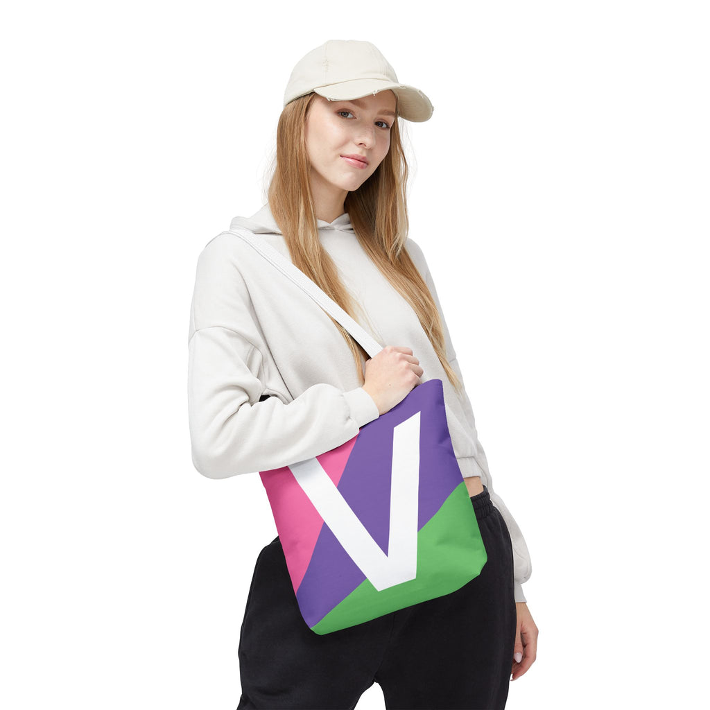 Monogram 'V' Colorblock Tote Bag — Personalized Initial V Shoulder Tote