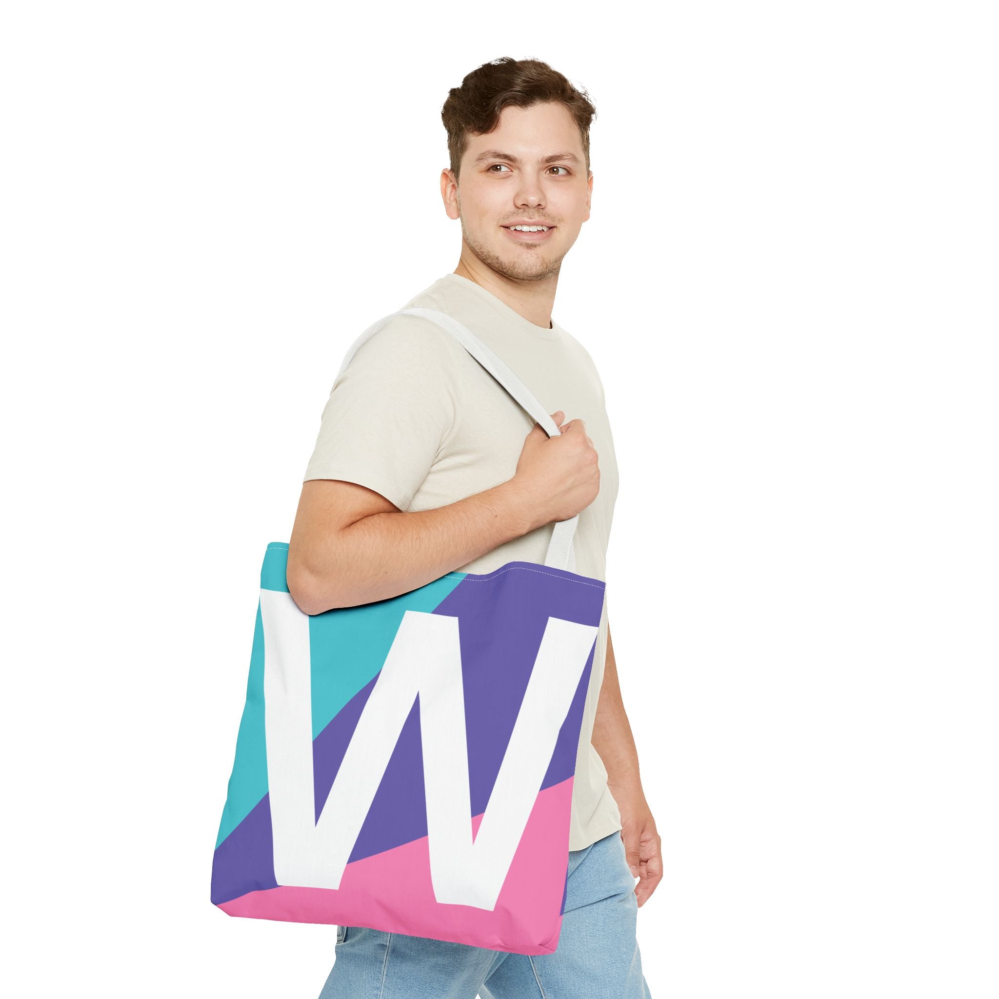 Monogram 'W' Colorblock Tote Bag — Personalized Initial W Shoulder Tote