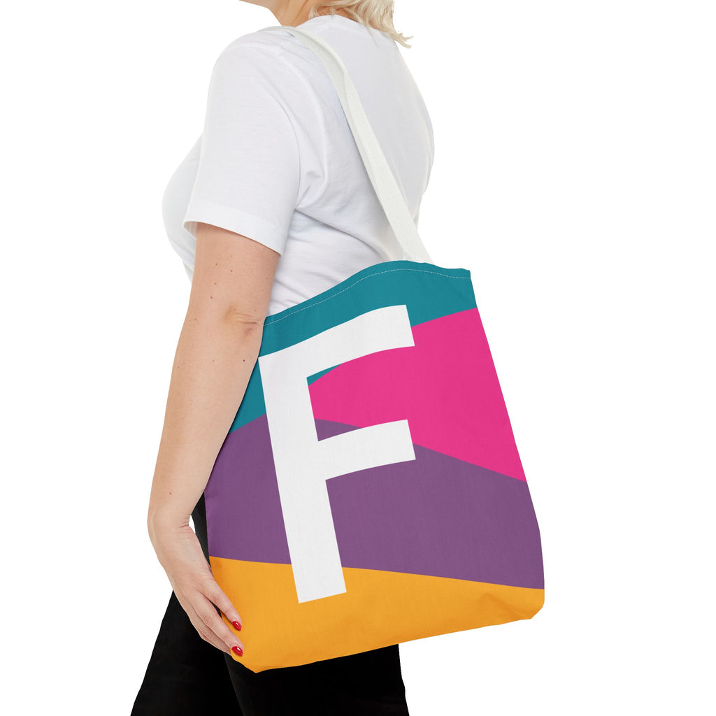 Monogram 'F' Colorblock Tote Bag — Personalized Initial F Shoulder Tote