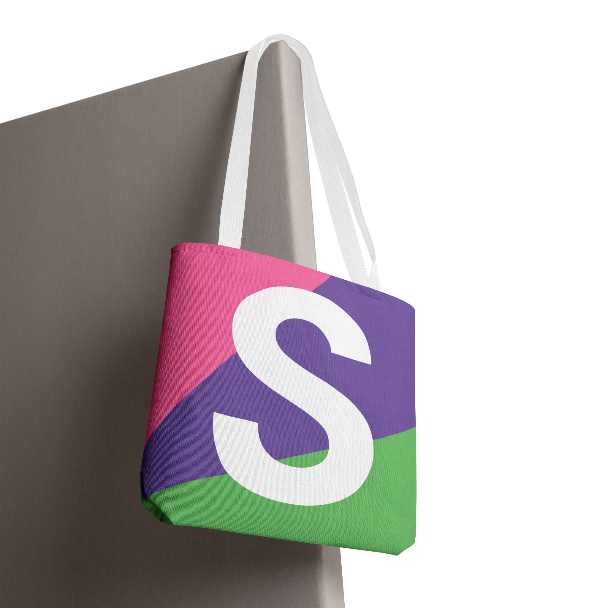 Monogram 'S' Colorblock Tote Bag — Personalized Initial S Shoulder Tote