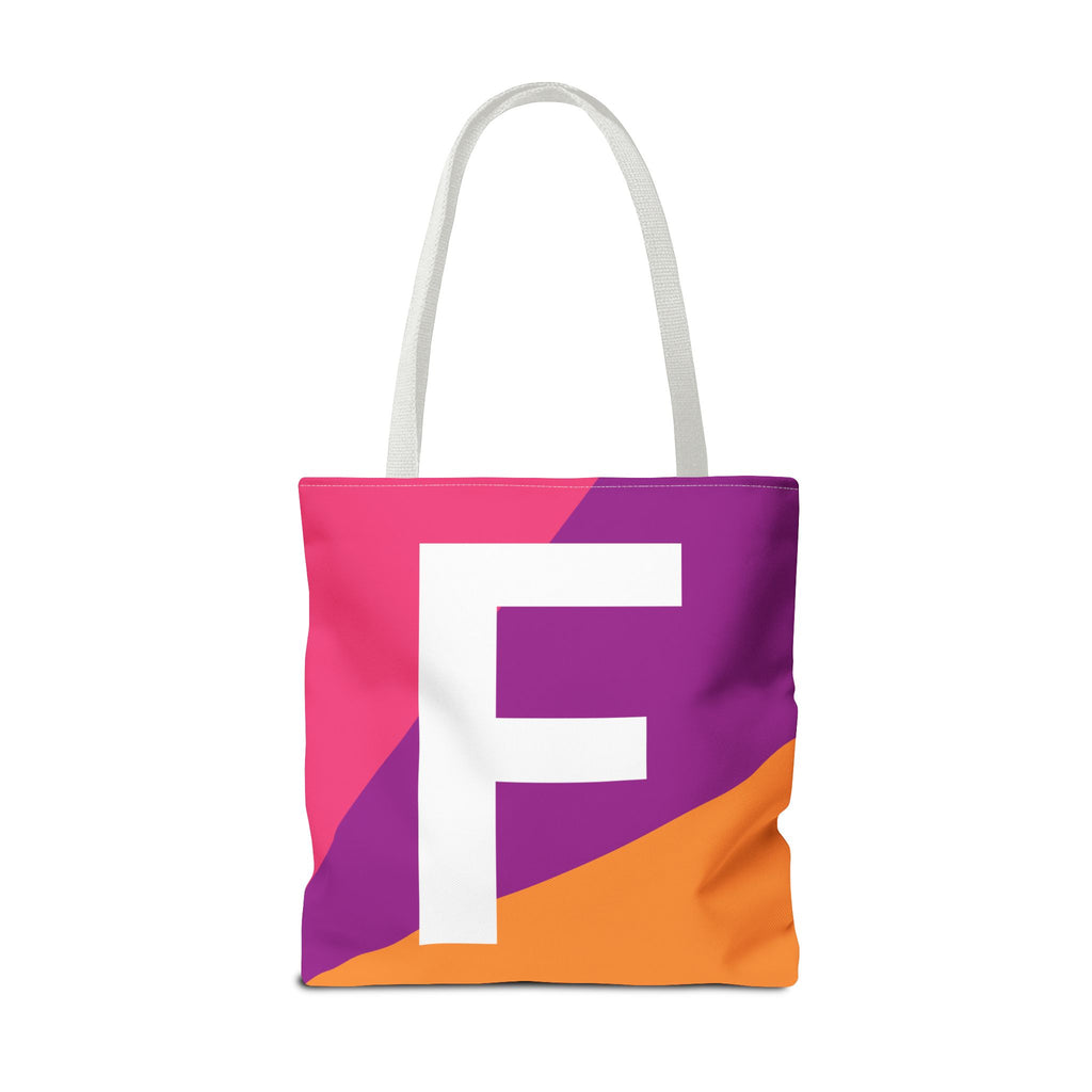 Monogram 'F' Colorblock Tote Bag — Personalized Initial F Shoulder Tote