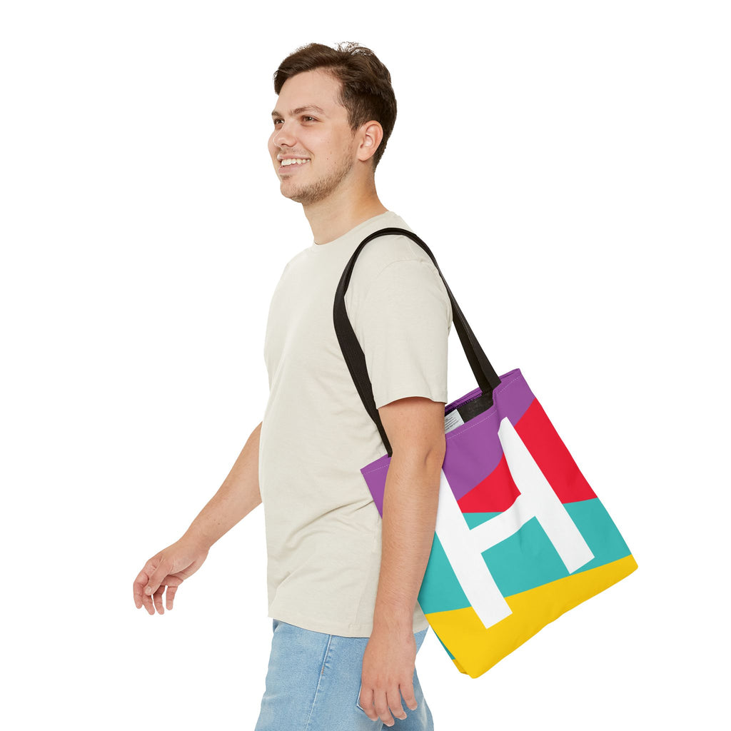 Monogram 'H' Colorblock Tote Bag — Personalized Initial H Shoulder Tote