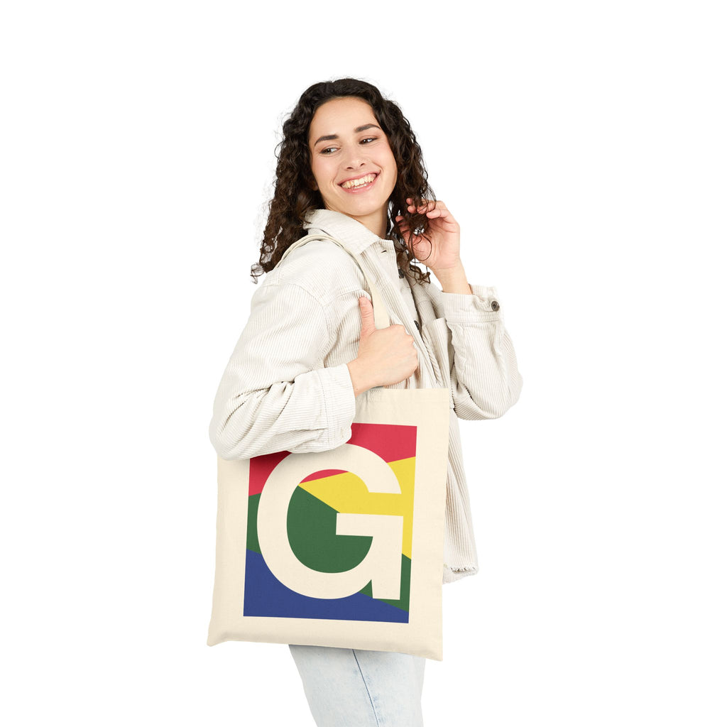 Initial G Colorblock Canvas Tote Bag — Monogram Letter G Reusable Grocery Tote