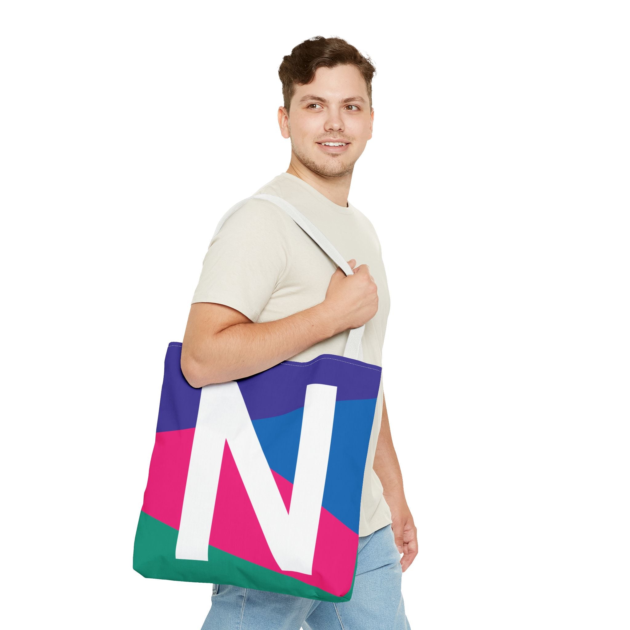 Monogram 'N' Colorblock Tote Bag — Personalized Initial N Shoulder Tote