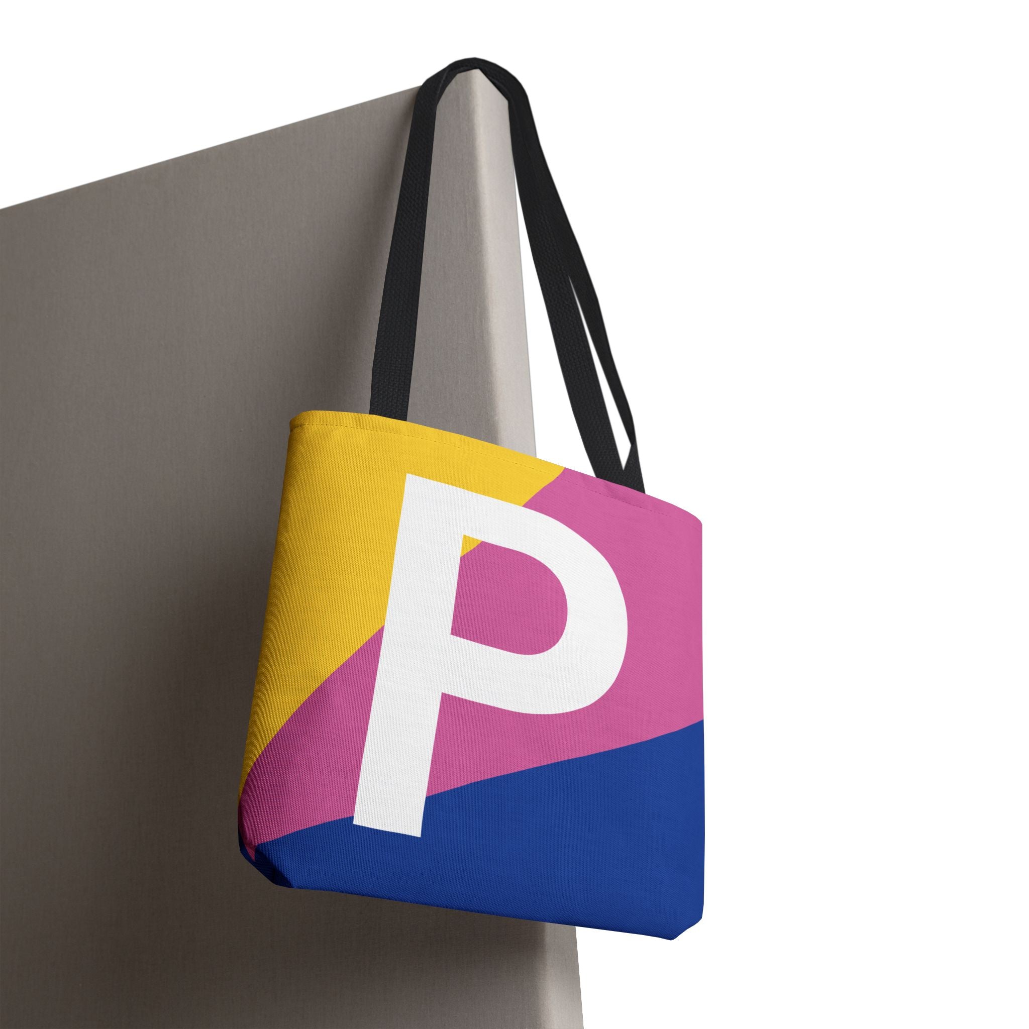 Monogram 'P' Colorblock Tote Bag — Personalized Initial P Shoulder Tote