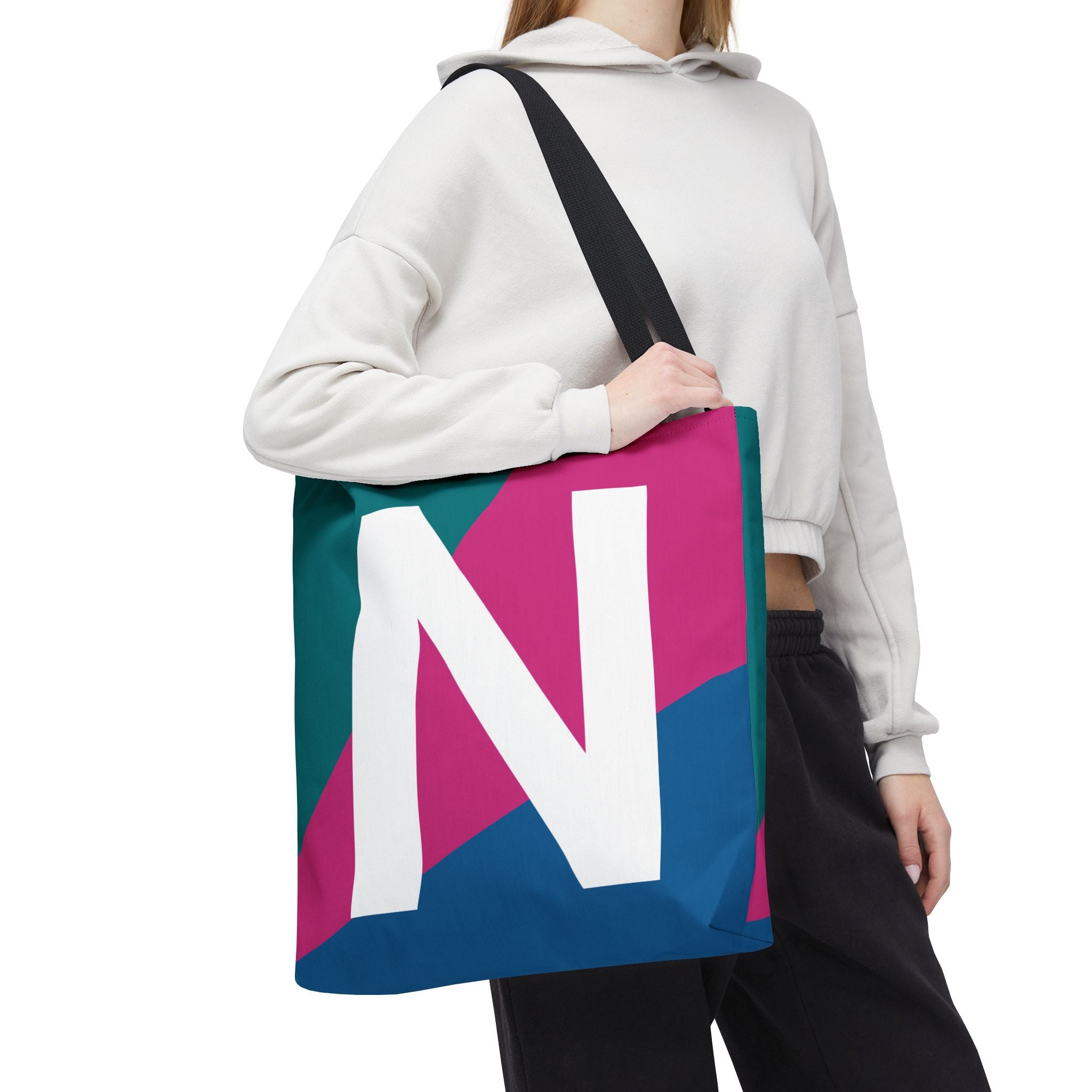 Monogram 'N' Colorblock Tote Bag — Personalized Initial N Shoulder Tote