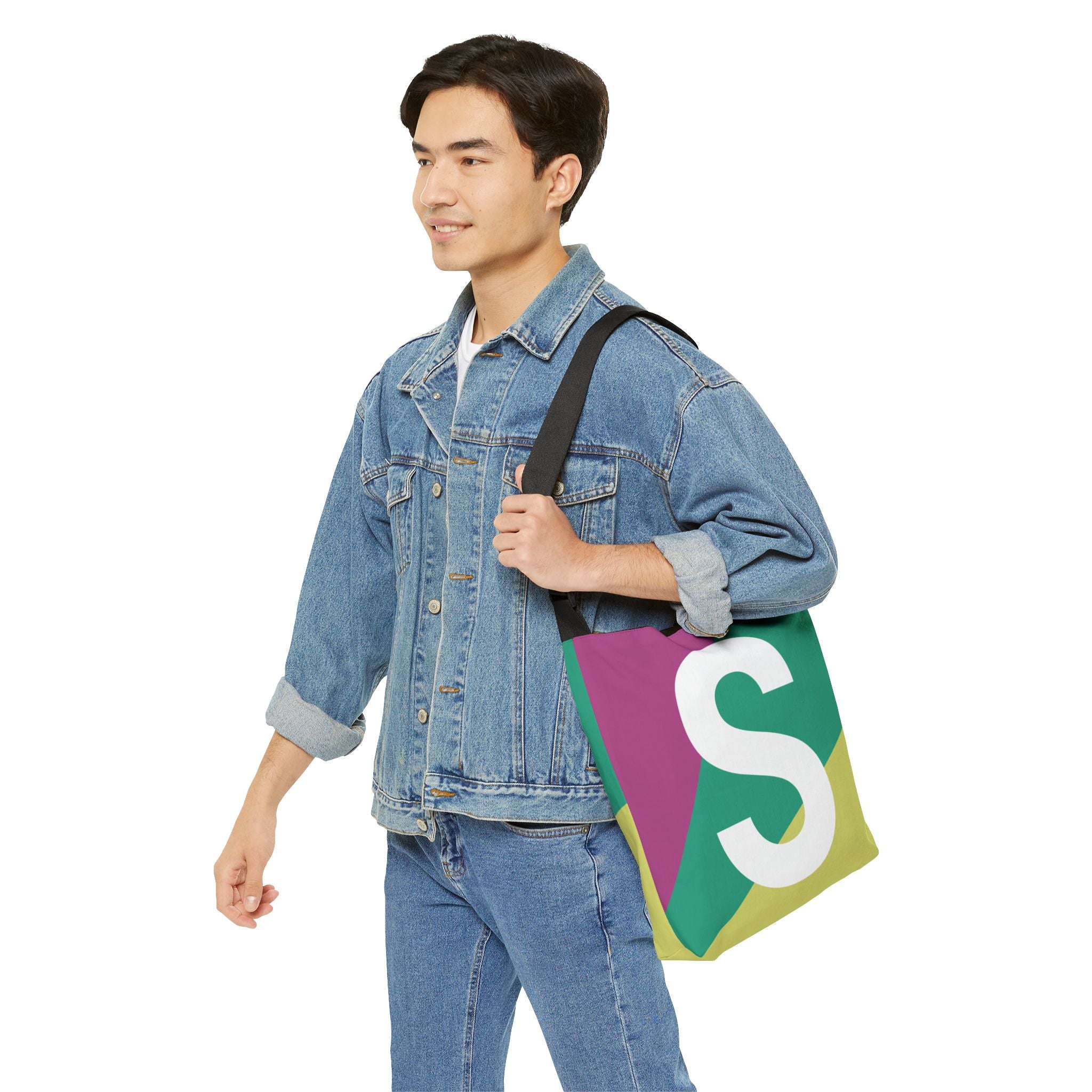 Initial Letter 'S' Colorblock Adjustable Tote Bag — Monogram Alphabet Shoulder Bag