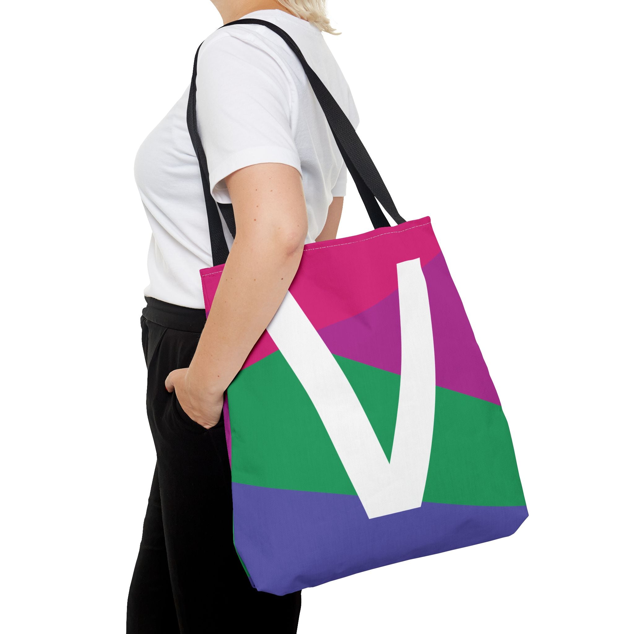 Monogram 'V' Colorblock Tote Bag — Personalized Initial V Shoulder Tote