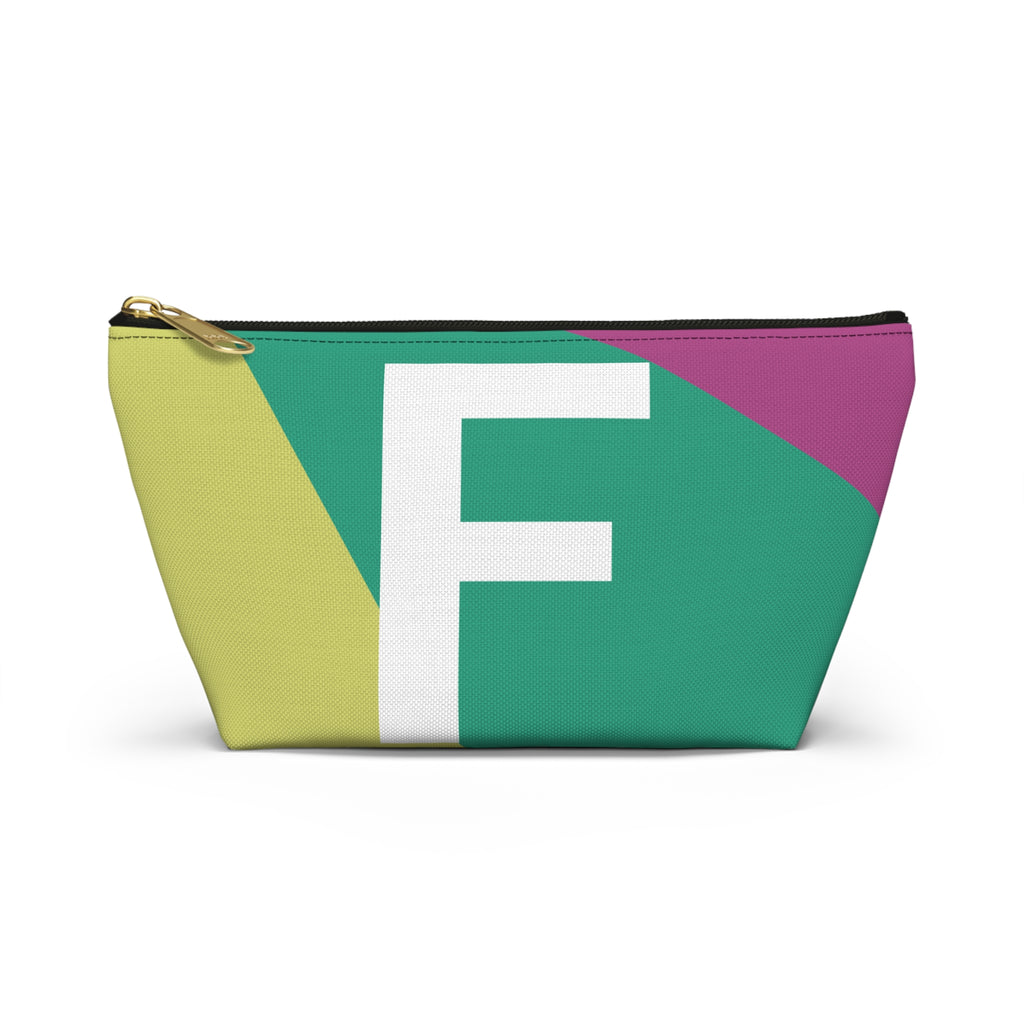 Initials Colorblock Accessory Pouch — Monogram F T-Bottom Cosmetic Bag