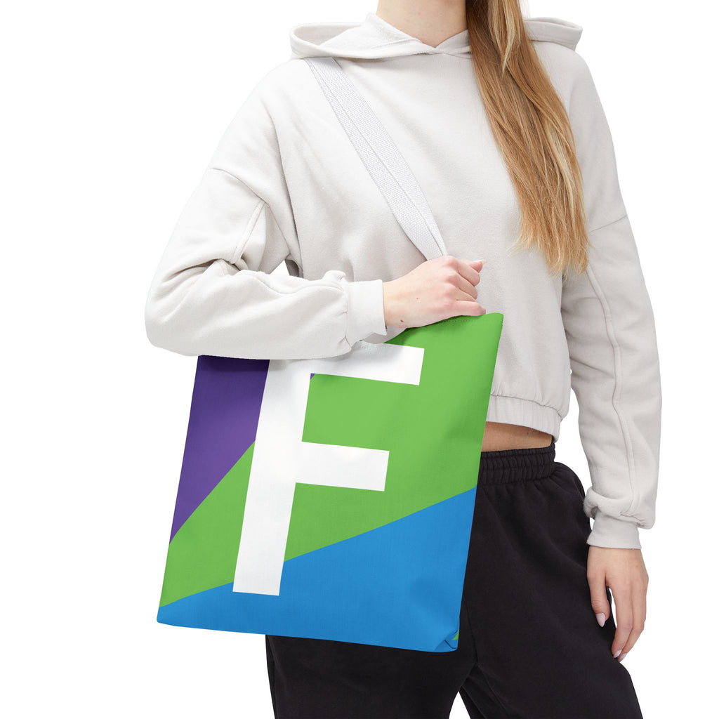 Monogram 'F' Colorblock Tote Bag — Personalized Initial F Shoulder Tote