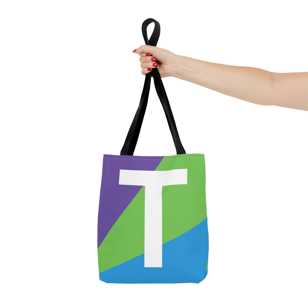 Monogram 'T' Colorblock Tote Bag — Personalized Initial T Shoulder Tote