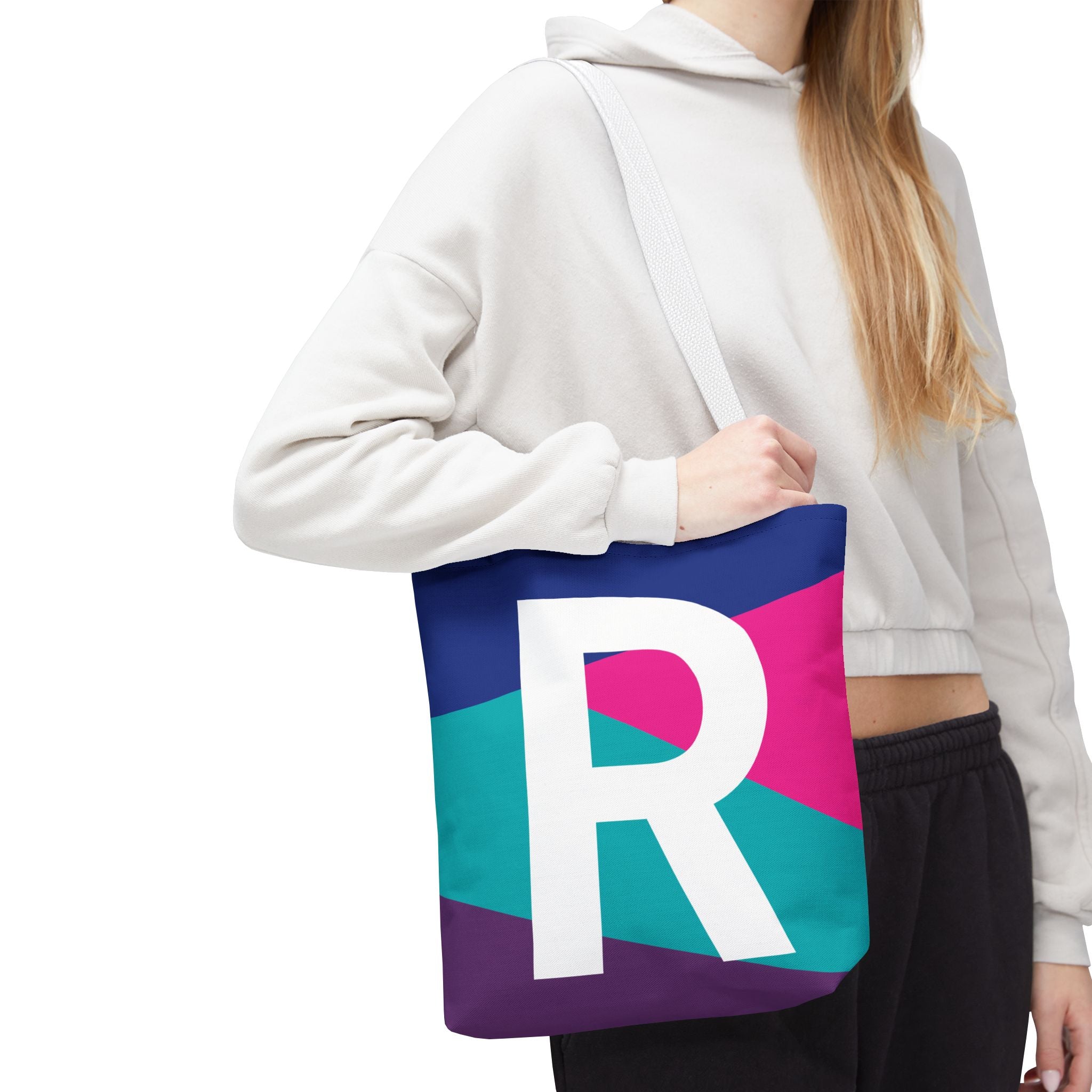 Monogram 'R' Colorblock Tote Bag — Personalized Initial R Shoulder Tote