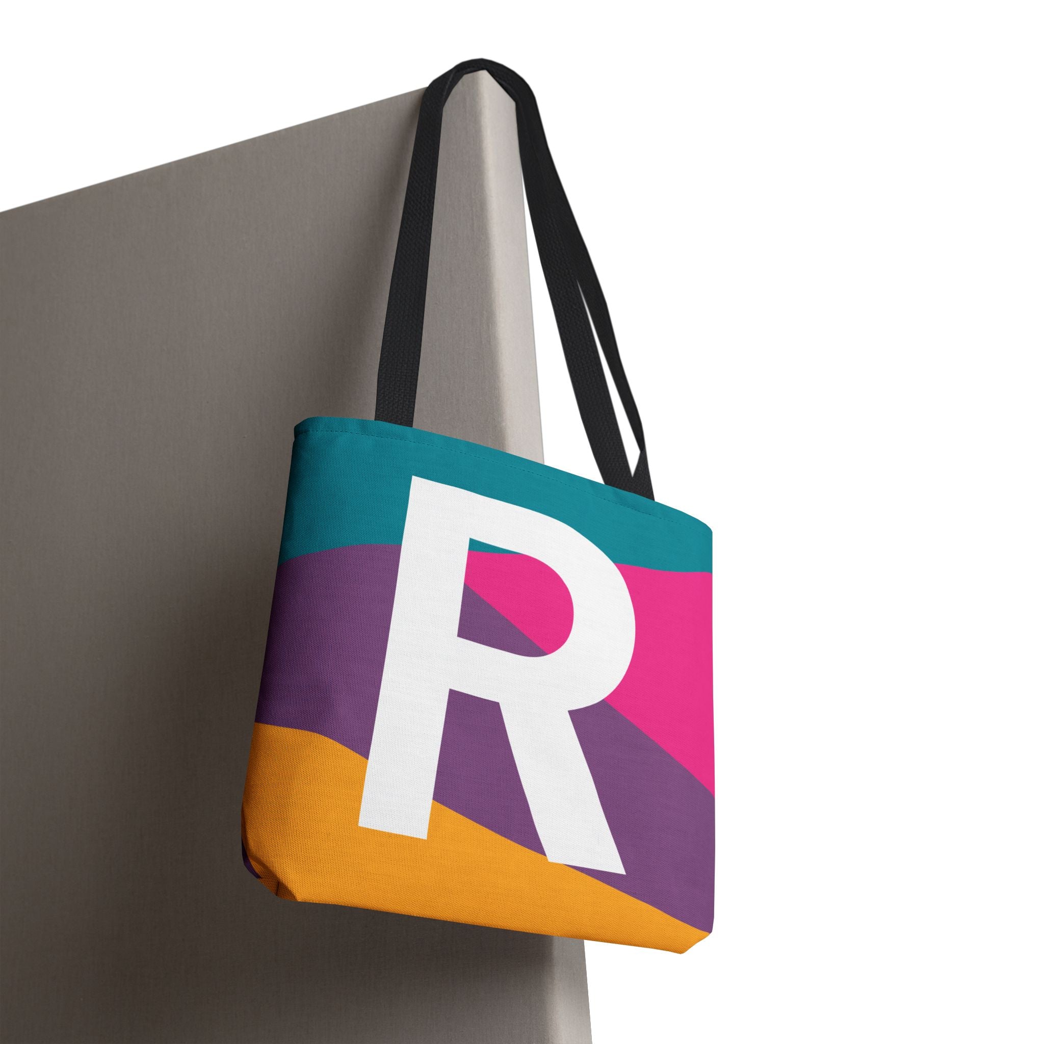 Monogram 'R' Colorblock Tote Bag — Personalized Initial R Shoulder Tote